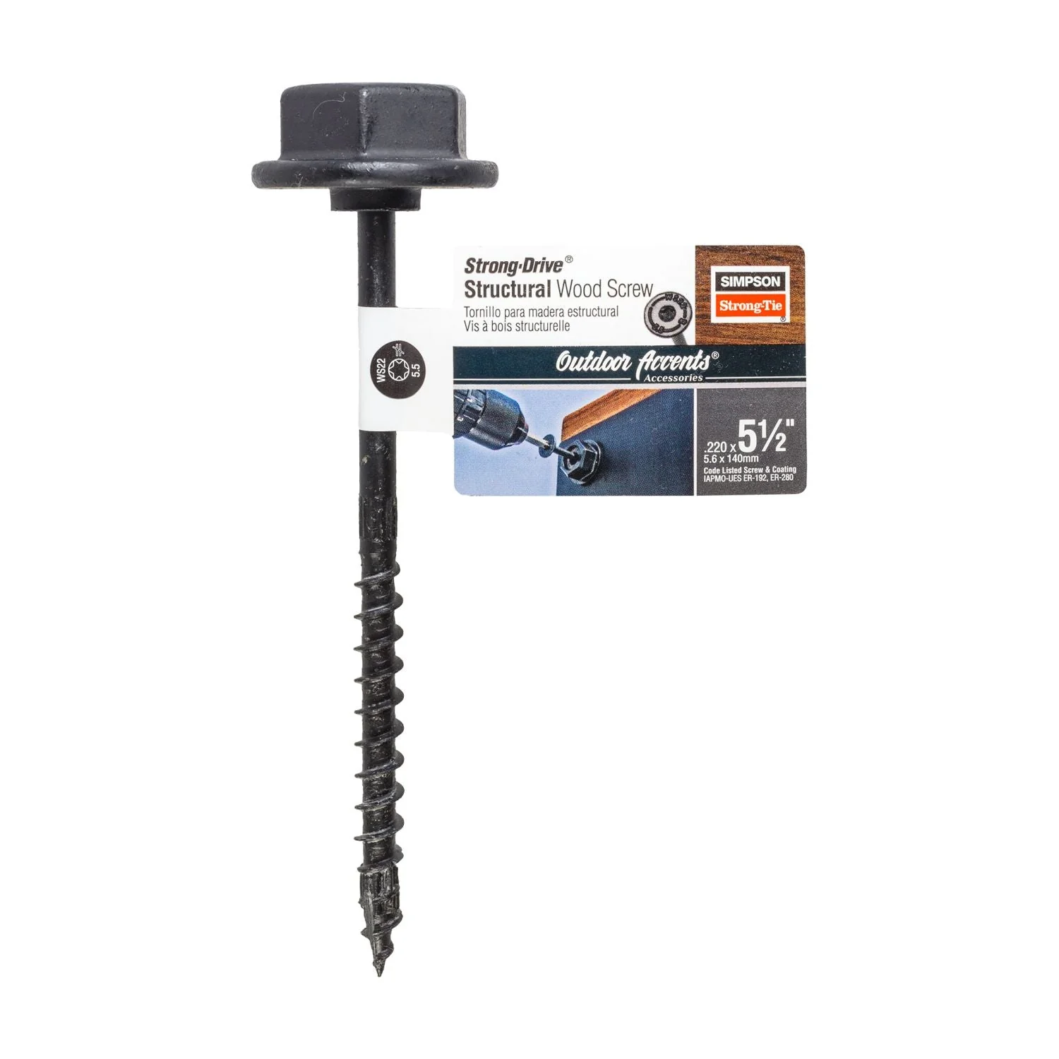 Simpson Strong-Tie SDWS22512DBB-RN1 Outdoor Accents Structural Wood Screw,  .220-in. x 5-1/2-in. DB Coating, Black withWasher - Image 3