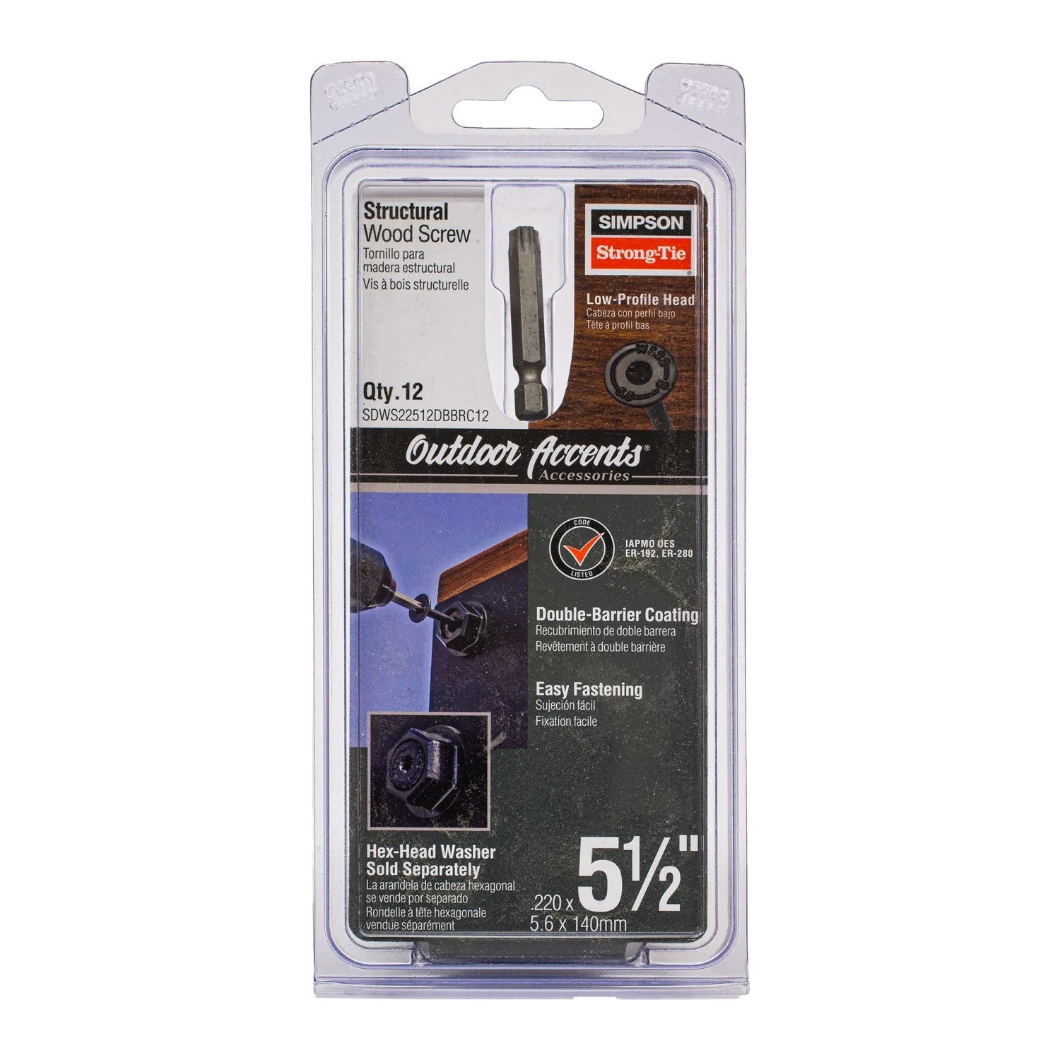 Simpson Strong-Tie SDWS22512DBBRC12 Outdoor Accents Structural Wood Screw,  .220-in. x 5-1/2-in. DB Coating, Black, 12-Pack - Image 2