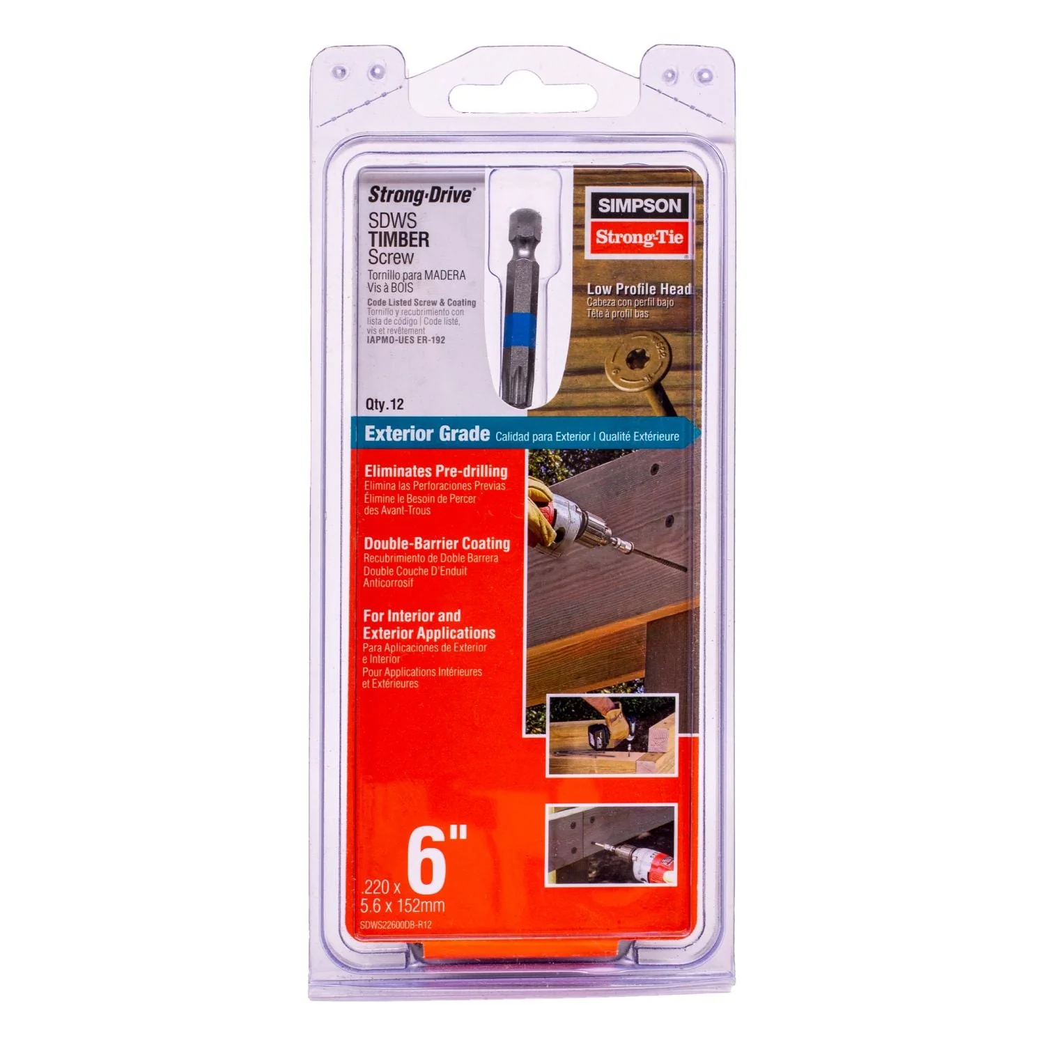 Simpson Strong-Tie SDWS22600DB-R12 Strong-Drive SDWS TIMBER Screw (Exterior Grade),  0.220-in. x 6-in. T40, Tan, 12-Pack - Image 2