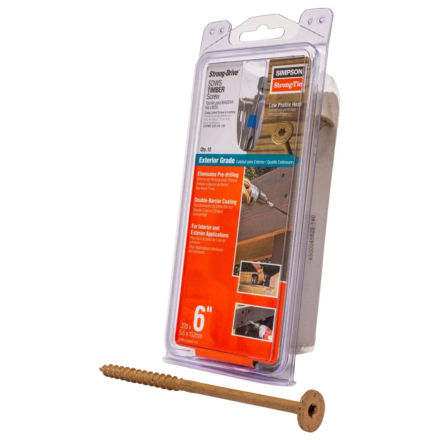 Simpson Strong-Tie SDWS22600DB-R12 Strong-Drive SDWS TIMBER Screw (Exterior Grade),  0.220-in. x 6-in. T40, Tan, 12-Pack - Image 3