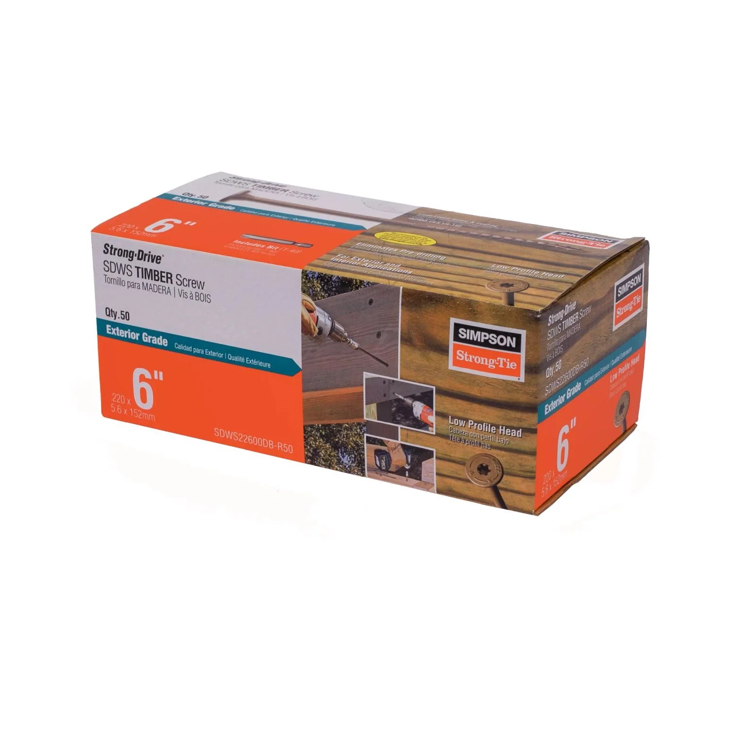 Simpson Strong-Tie Strong-Drive SDWS Timber Exterior Grade Screw, 0.220-in. x 6-in. T40, Tan, 50-Pack (SDWS22600DB-R50) - Image 3