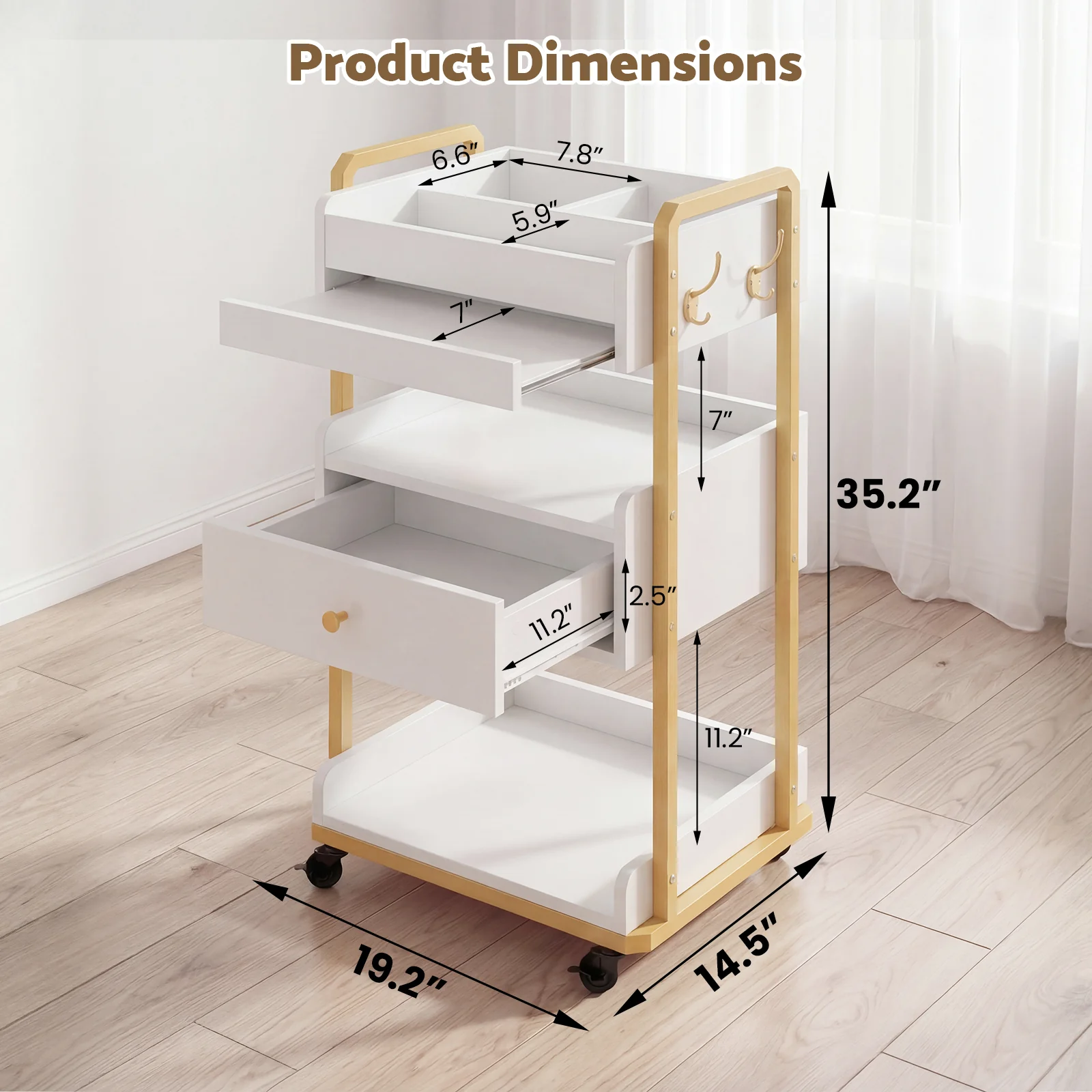 Advwin Salon Spa Cart with Wheels & Drawer - Image 3