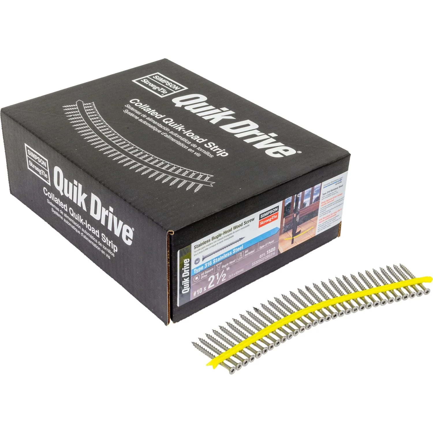 Simpson Strong-Tie SS3DSC212BS316 Bugle-Head Wood Screw (Collated),  #10 x 2-1/2-in. #3 Square Drive, Type 316, 1500-Pack - Image 2