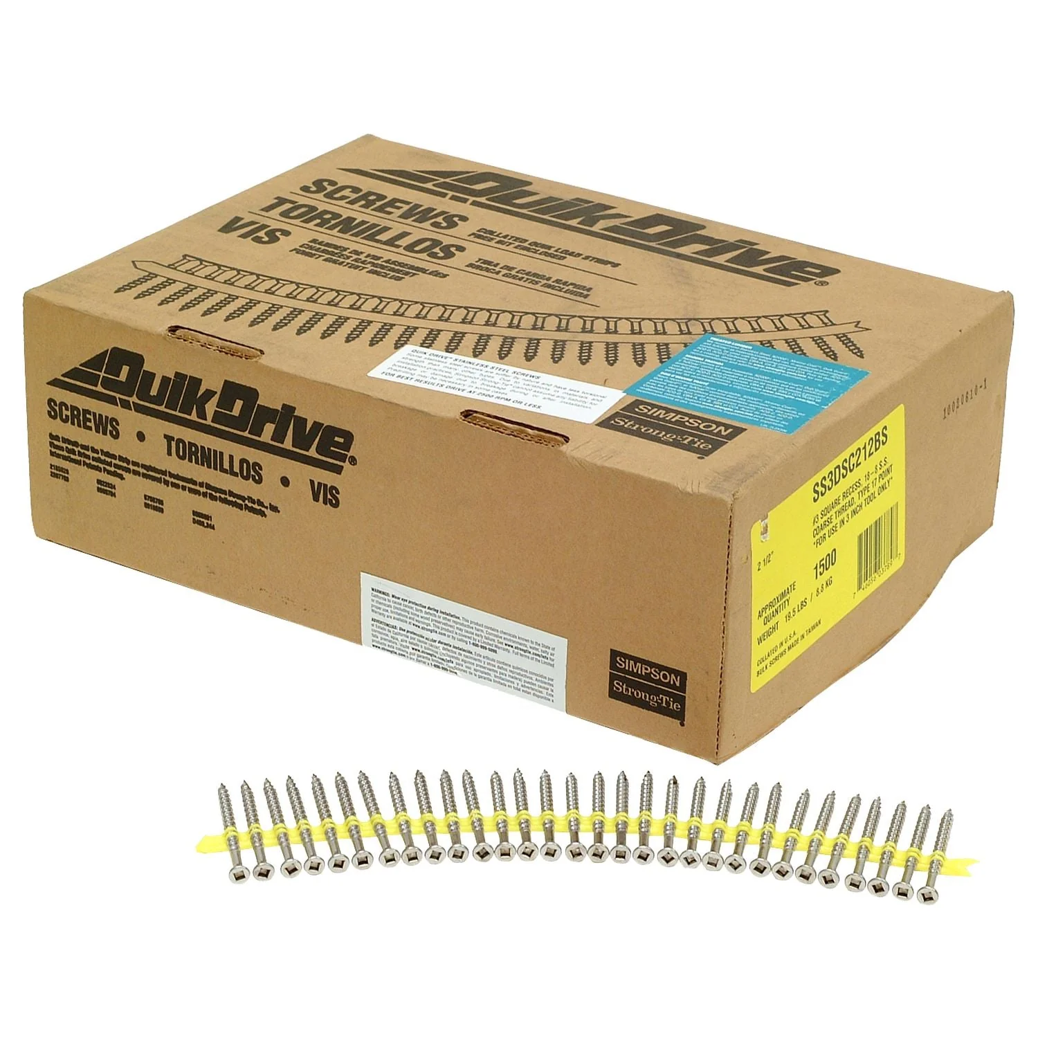 Simpson Strong-Tie SS3DSC212BS Bugle-Head Wood Screw (Collated),  #10 x 2-1/2-in. #3 Square Drive, Type 305, 1500-Pack - Image 2