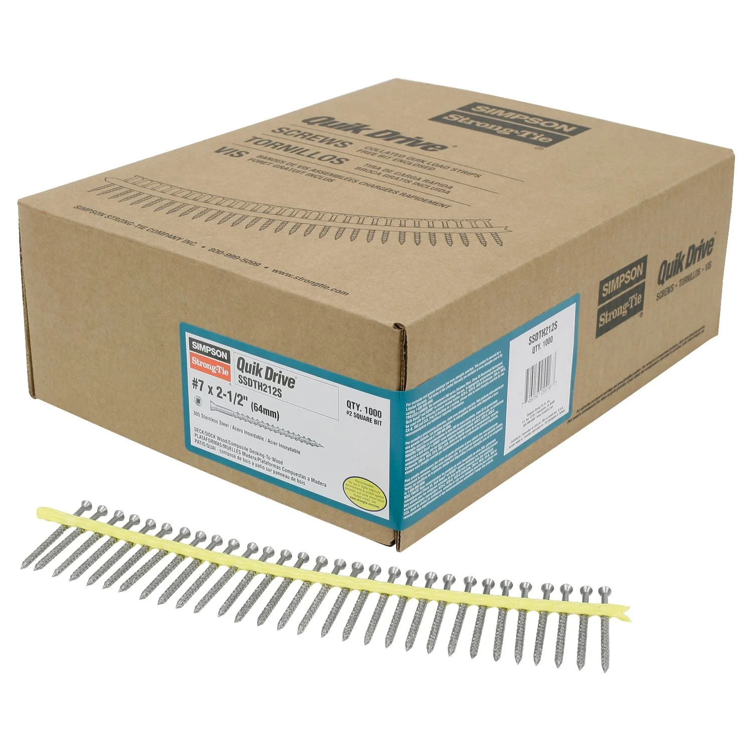 Simpson Strong-Tie SSDTH212S Trim-Head Screw,  Sharp Point (Collated),  #7 x 3-in. #2 SQ Type 305, 1000-Pack - Image 2