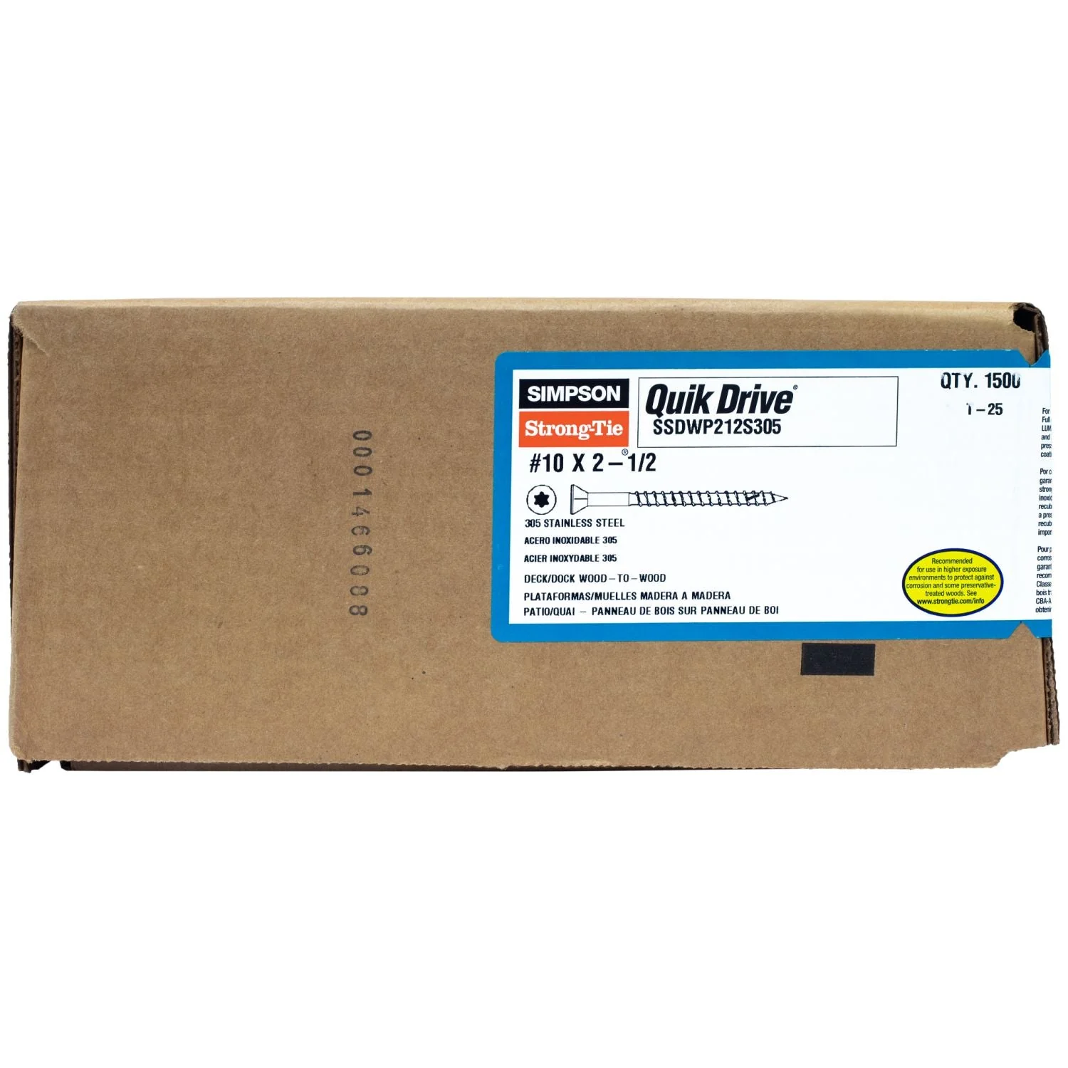 Simpson Strong-Tie Deck-Drive DWP Wood SS Collated Screw, #10 x 2-1/2-in. T25 6-Lobe Type 305, 1500-Pack (SSDWP212S305) - Image 2