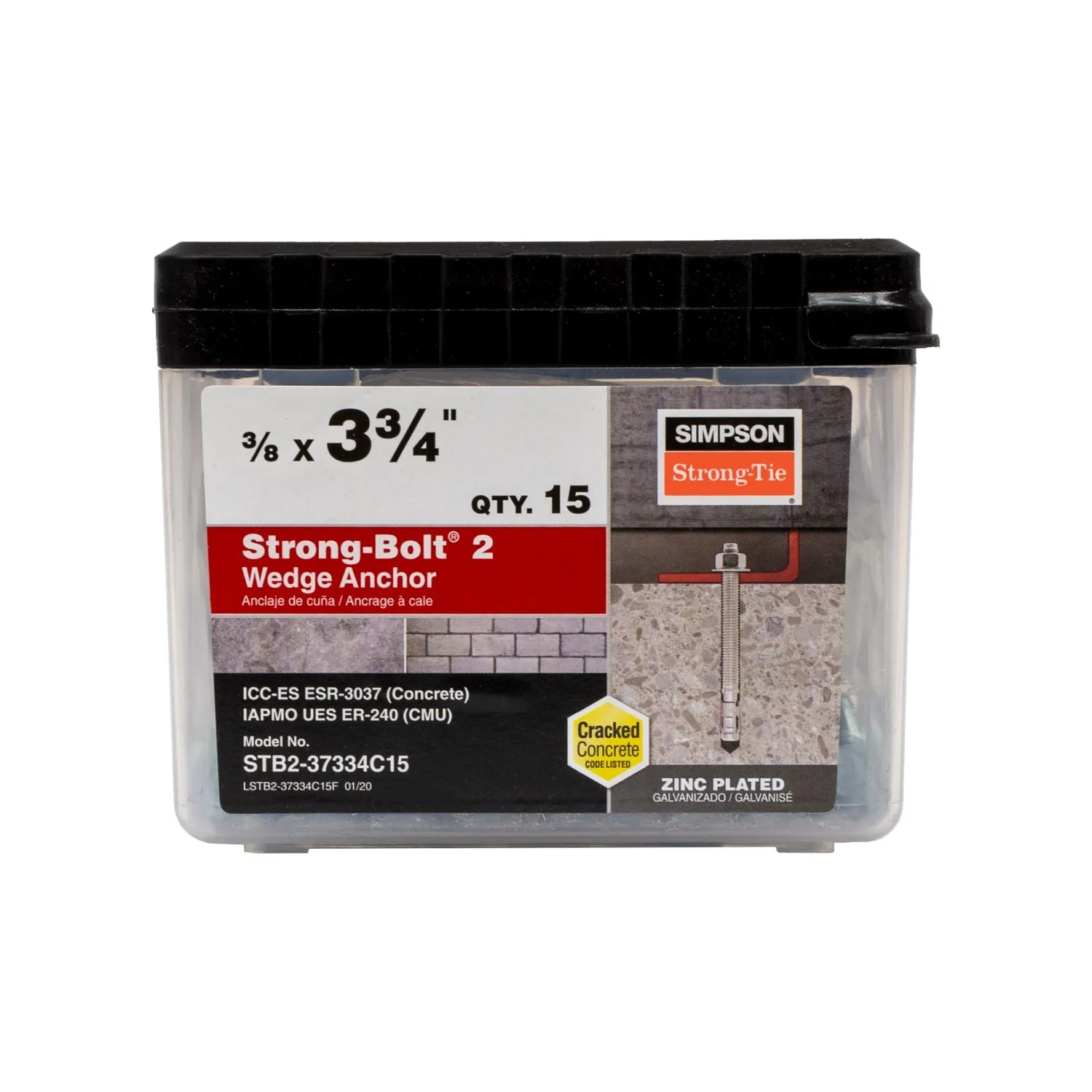Simpson Strong-Tie STB2-37334C15 Strong-Bolt 2,  3/8-in. x 3-3/4-in. Wedge Anchor, 15-Pack - Image 2