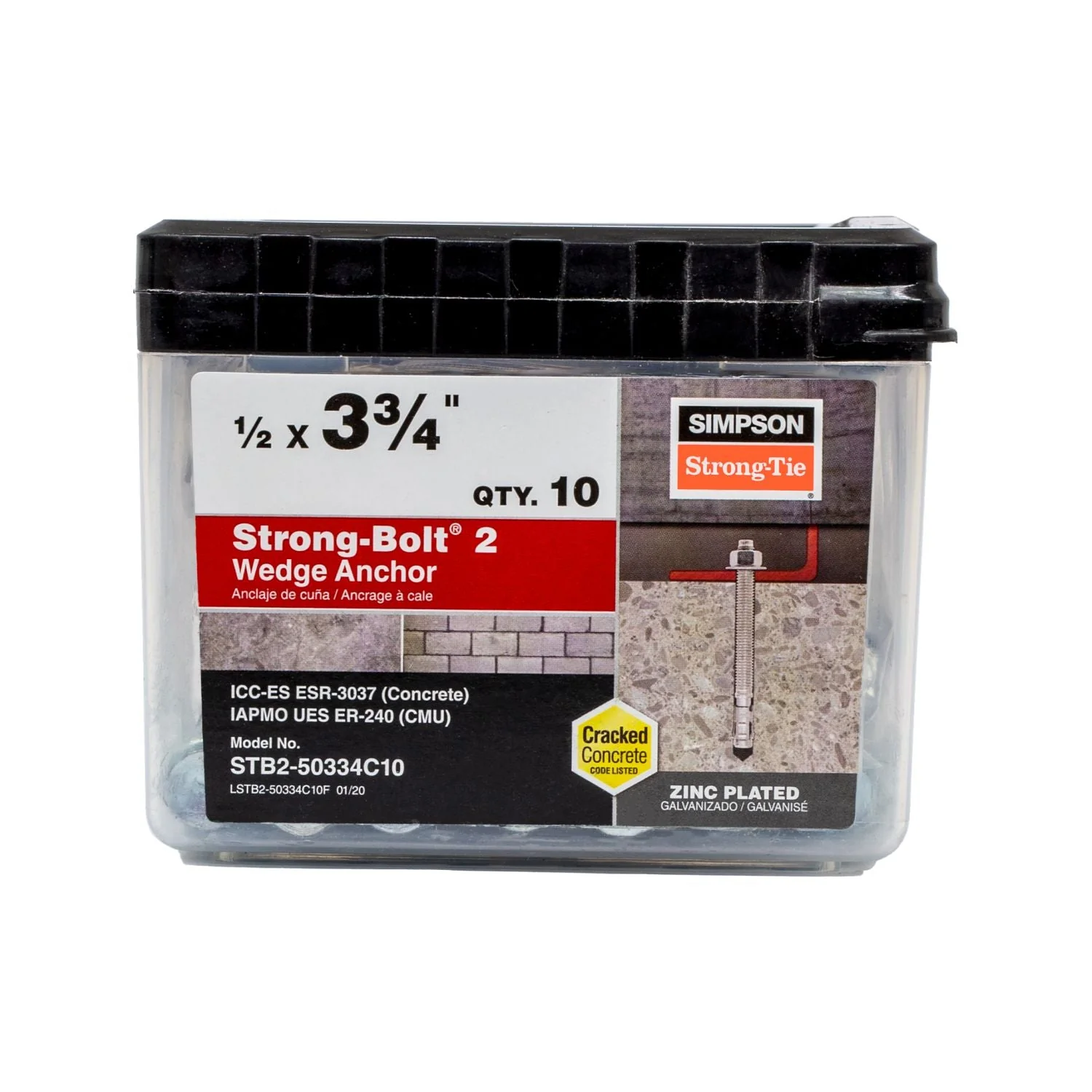 Simpson Strong-Tie STB2-50334C10 Strong-Bolt 2,  1/2-in. x 3-3/4-in. Wedge Anchor, 10-Pack - Image 2