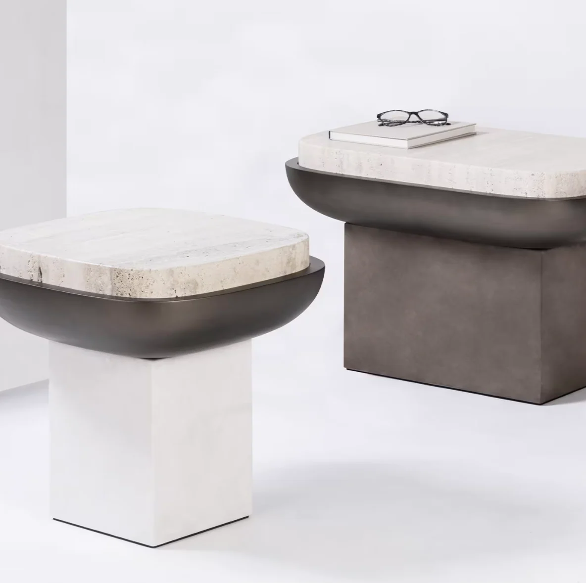 GIOBAGNARA | OLYMPIA TRAVERTINE SQUARE SIDE TABLE BY GIOBAGNARA | $4,315.00 - Image 2