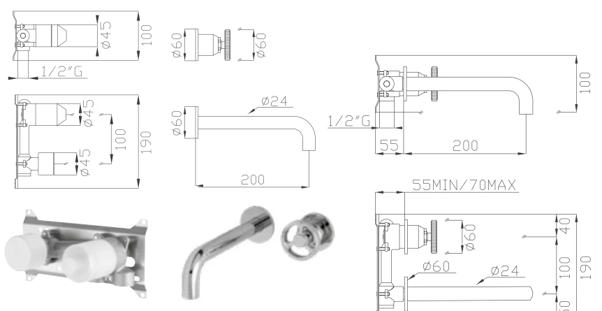 EFFEPI RUBINETTERIE | OT58 Wall Mounted Faucet - $1,606.00 - $2,100.00 - Image 3