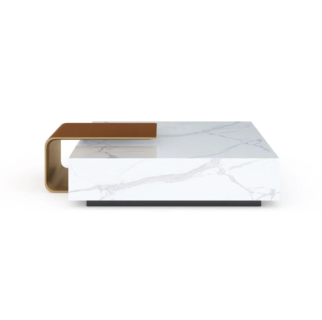 ASTON MARBLE HOME | V292 MARBLE COFFEE TABLE WITH LEATHER COMP. | $16,500.00 - Image 1