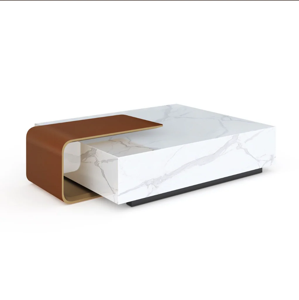 ASTON MARBLE HOME | V292 MARBLE COFFEE TABLE WITH LEATHER COMP. | $16,500.00 - Image 3