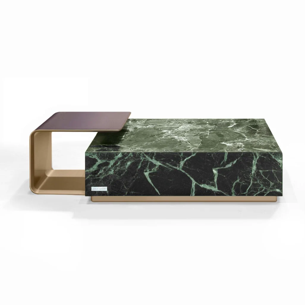 ASTON MARBLE HOME | V292 MARBLE COFFEE TABLE WITH LEATHER COMP. | $16,500.00 - Image 2