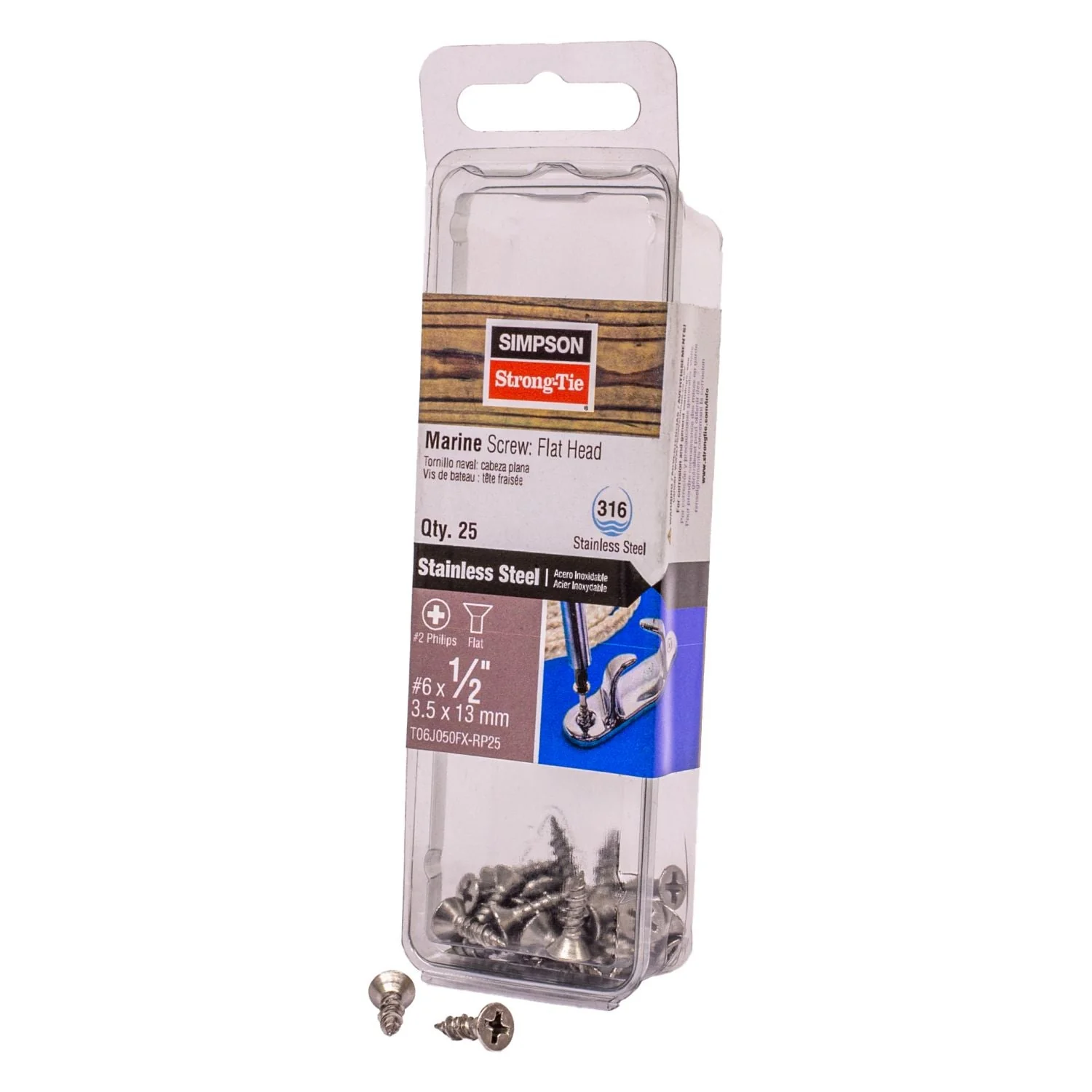 Simpson Strong-Tie T06J050FX-RP25 Marine Screw, Flat Head,  #6 x 1/2-in. #2 Phillips Drive, Type 316, 25-Pack - Image 2