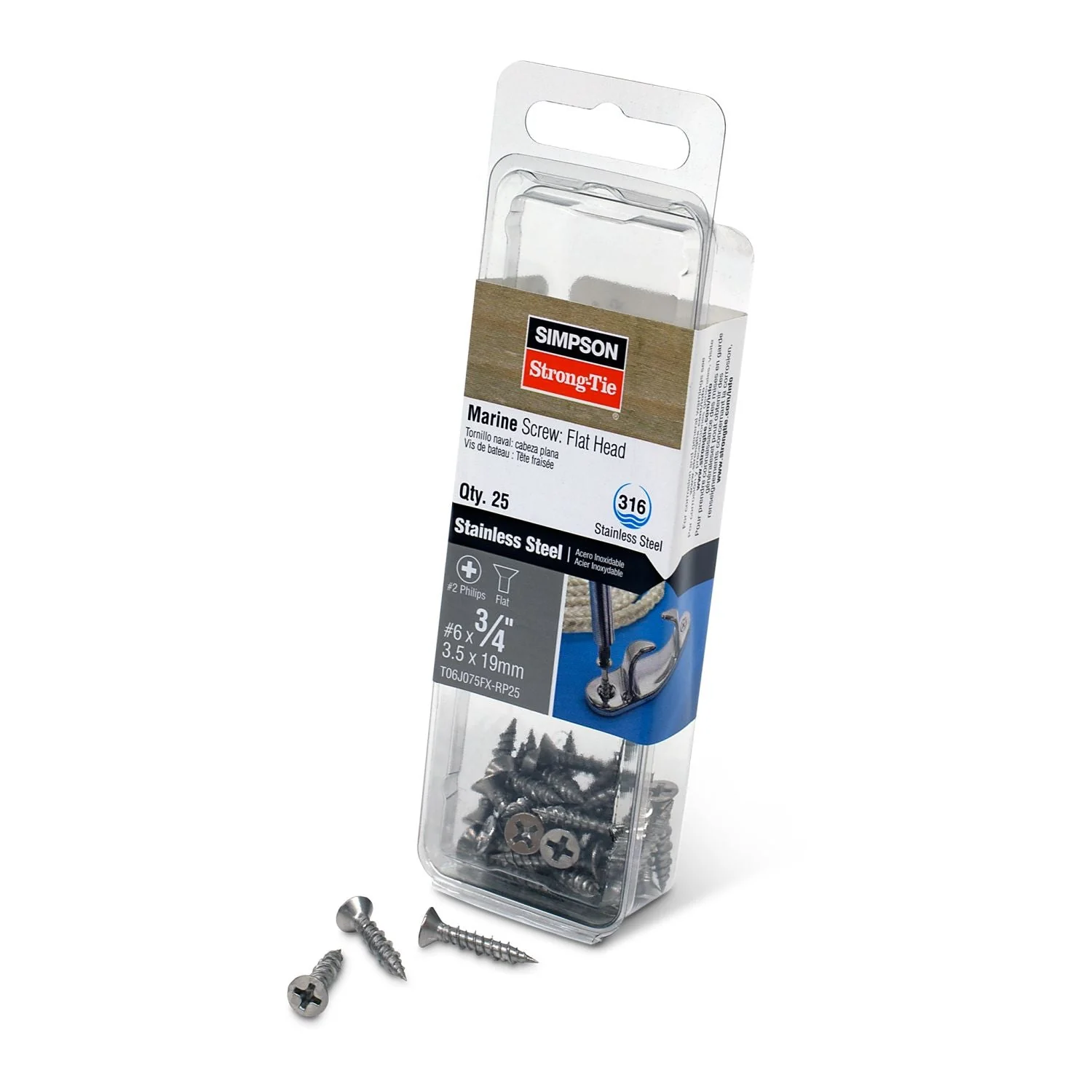 Simpson Strong-Tie T06J075FX-RP25 Marine Screw, Flat Head,  #6 x 3/4-in. #2 Phillips Drive, Type 316, 25-Pack - Image 2