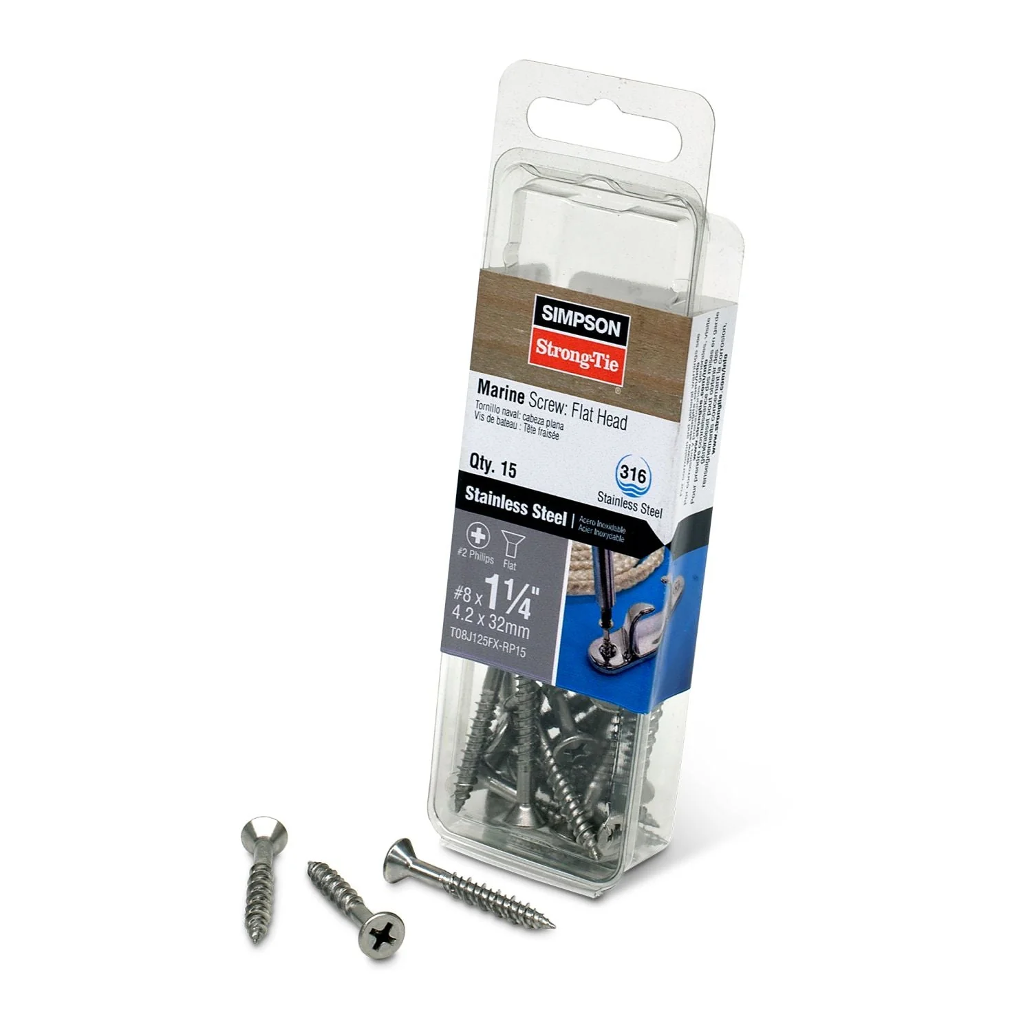 Simpson Strong-Tie T08J125FX-RP15 Marine Screw, Flat Head,  #8 x 1-1/4-in. #2 Phillips Drive, Type 316, 15-Pack - Image 2