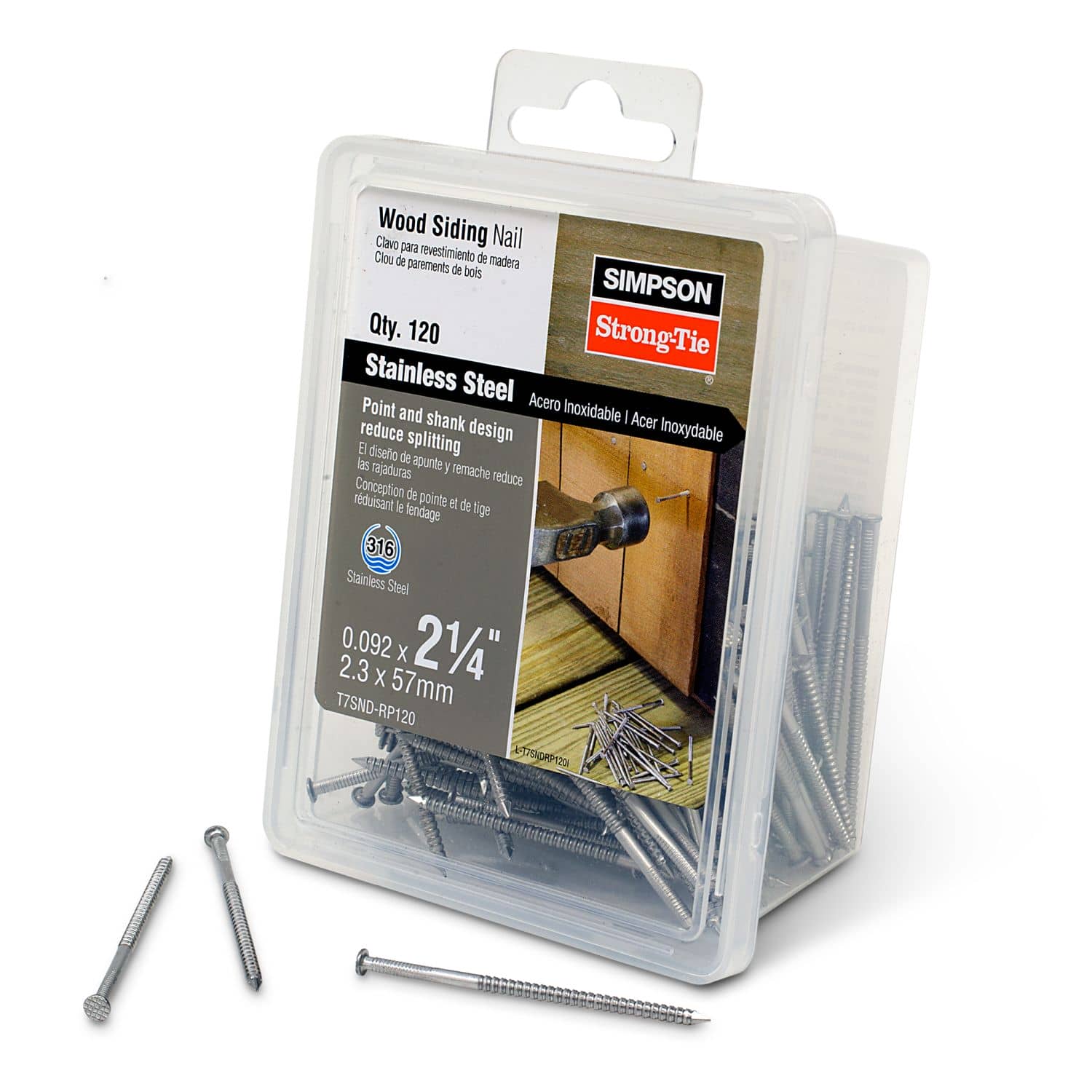 Simpson Strong-Tie T7SND-RP120 Wood Siding Nail,  2-1/4-in. x .092-in. Type 316 Stainless Steel, 120-Pack - Image 2