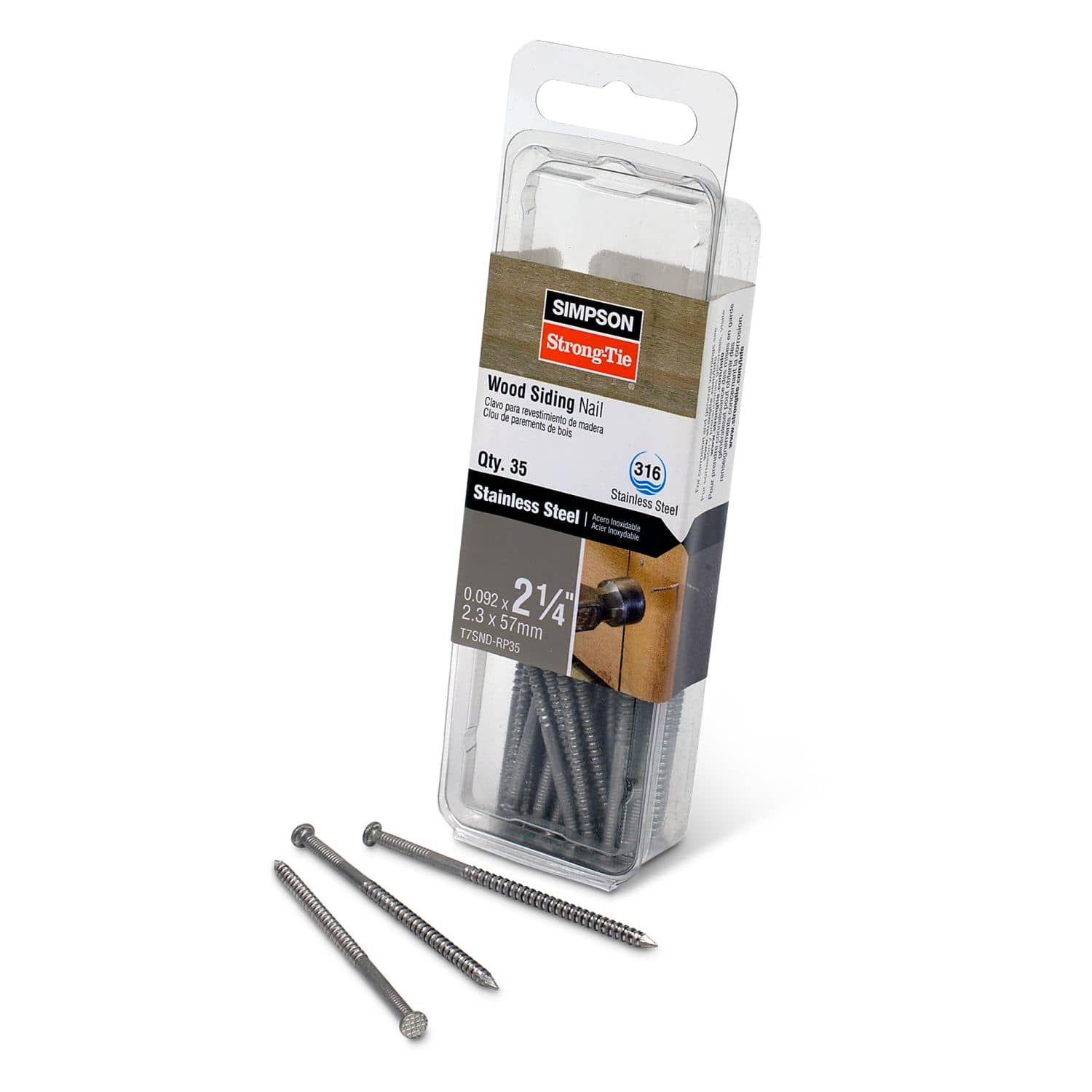Simpson Strong-Tie T7SND-RP35 Wood Siding Nail,  2-1/4-in. x .092-in. Type 316 Stainless Steel, 35-Pack - Image 2
