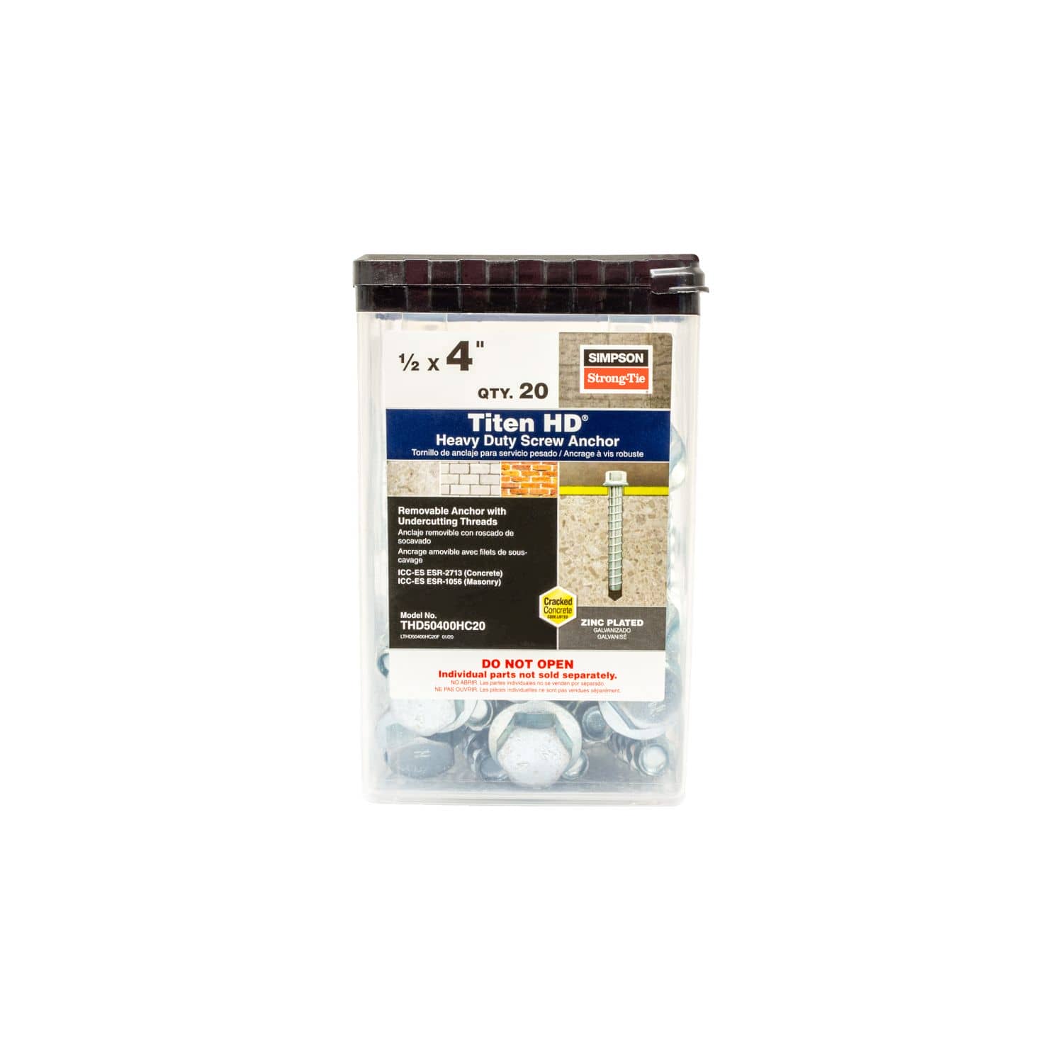 Simpson Strong-Tie THD50400HC20 Titen HD 1/2-in. x 4-in. Heavy-Duty Screw Anchor, 20-Pack - Image 2