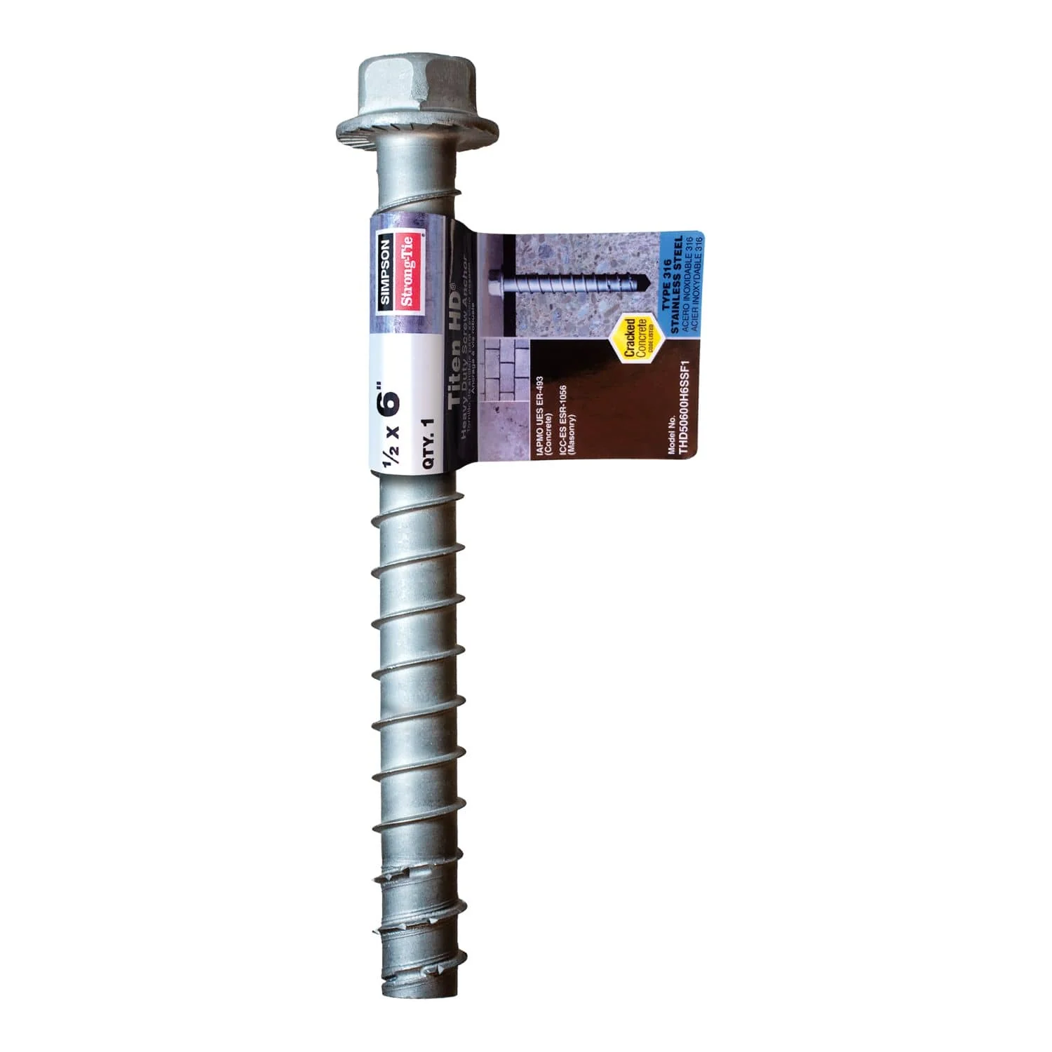 Simpson Strong-Tie THD50600H6SSF1 Titen HD 1/2-in. x 6-in. Type 316 Stainless-Steel Heavy-Duty Screw Anchor - Image 2