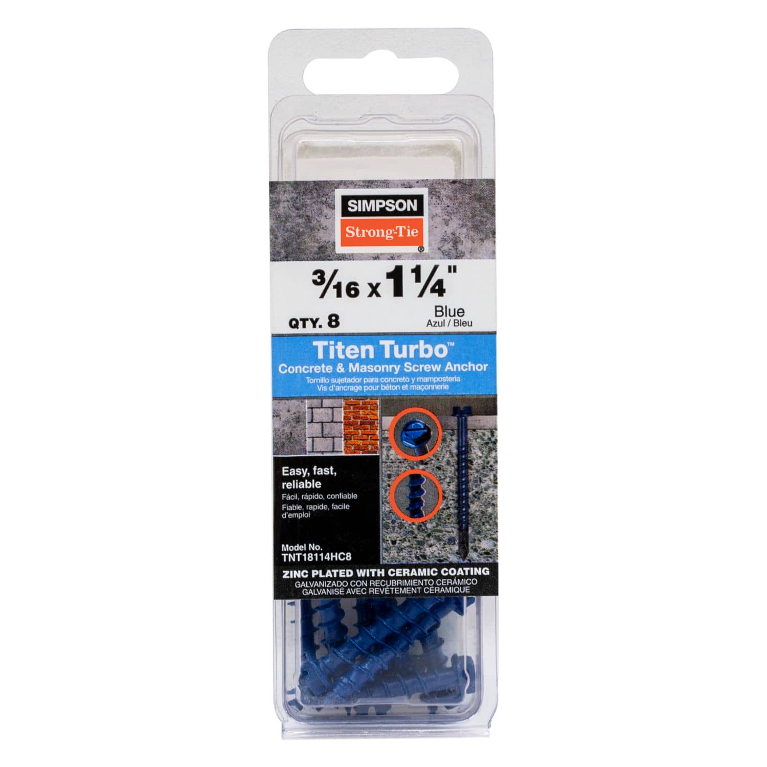 Simpson Strong-Tie TNT18114H Titen Turbo,  3/16-in. x 1-1/4-in. Hex-Head Concrete and Masonry Screw, Blue, 100-Pack - Image 3