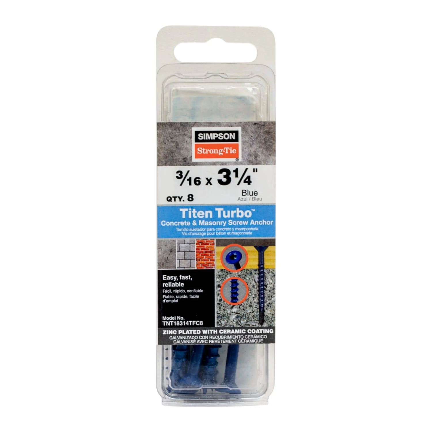 Simpson Strong-Tie TNT18314TF Titen Turbo,  3/16-in. x 3-1/4-in. 6-Lobe Flat-Head Concrete and Masonry Screw, Blue, 100-Pack - Image 3