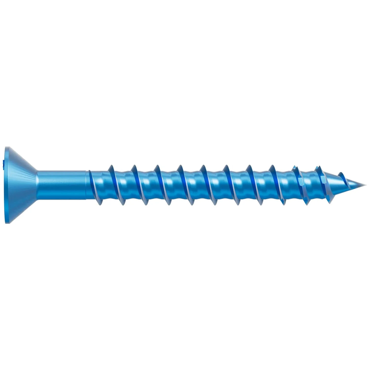 Simpson Strong-Tie TNT25214TFB Titen Turbo,  1/4-in. x 2-1/4-in. 6-Lobe Flat-Head Concrete and Masonry Screw, Blue, 2000-Pack - Image 2