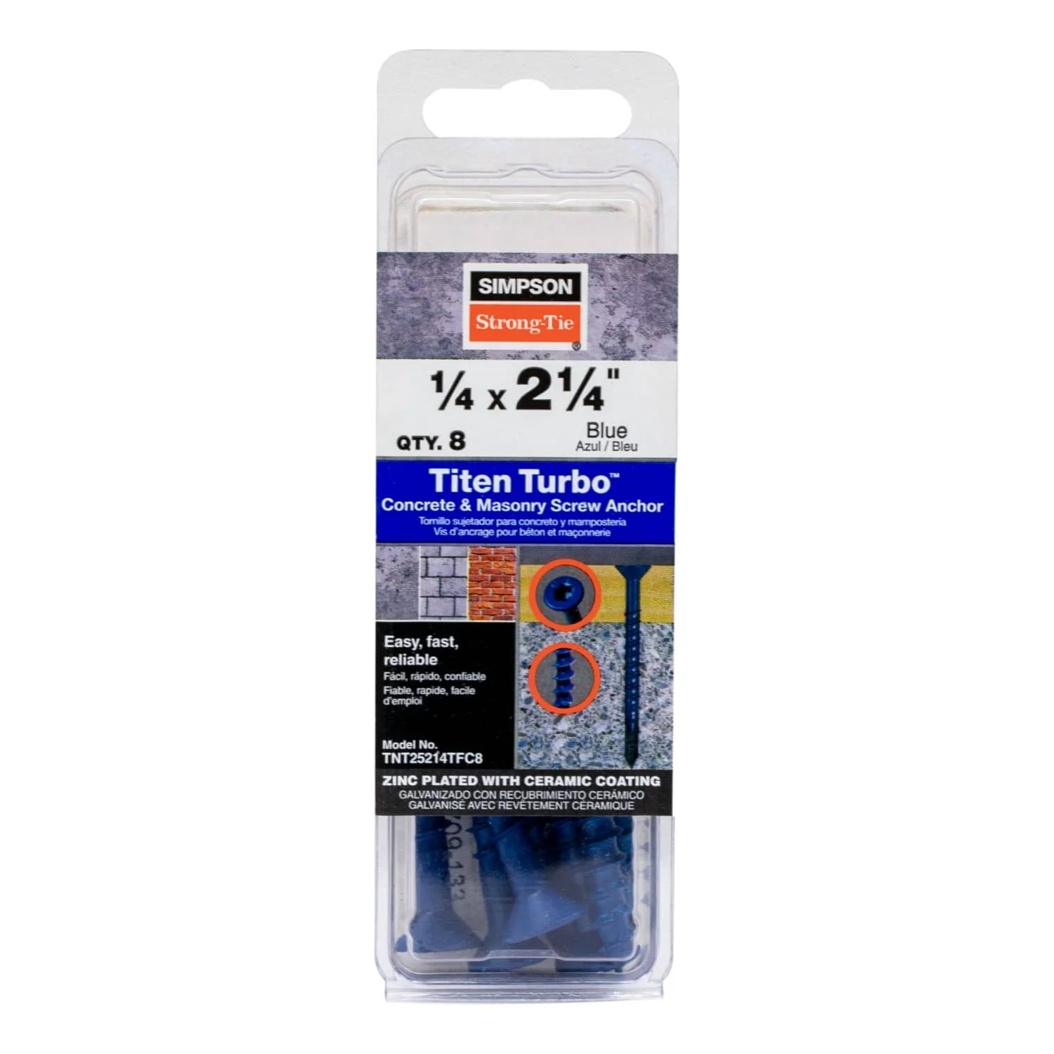Simpson Strong-Tie TNT25214TF Titen Turbo,  1/4-in. x 2-1/4-in. 6-Lobe Flat-Head Concrete and Masonry Screw, Blue, 100-Pack - Image 3