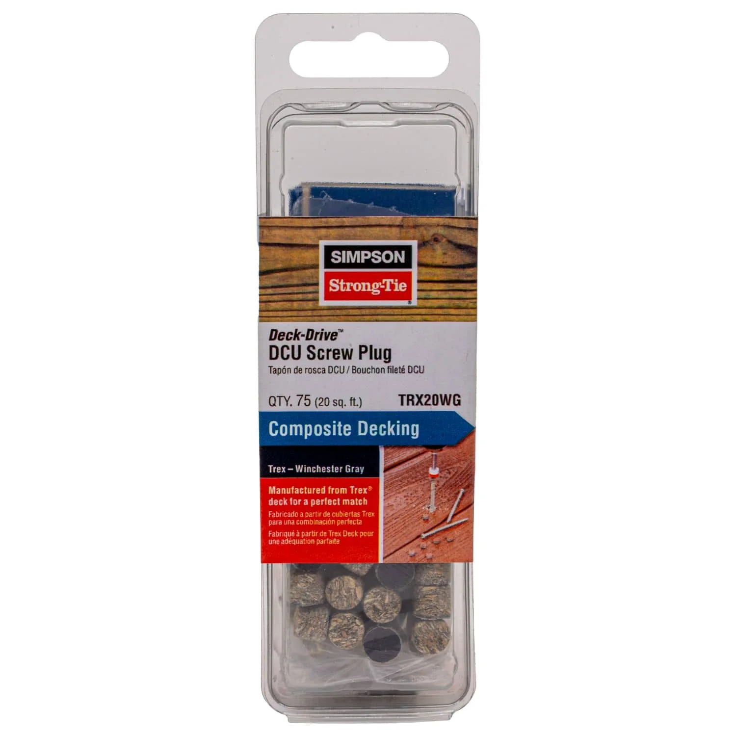 Simpson Strong-Tie TRX20WG Deck-Drive DCU Screw Plug,  Trex Winchester Gray, 75-Pack - Image 2