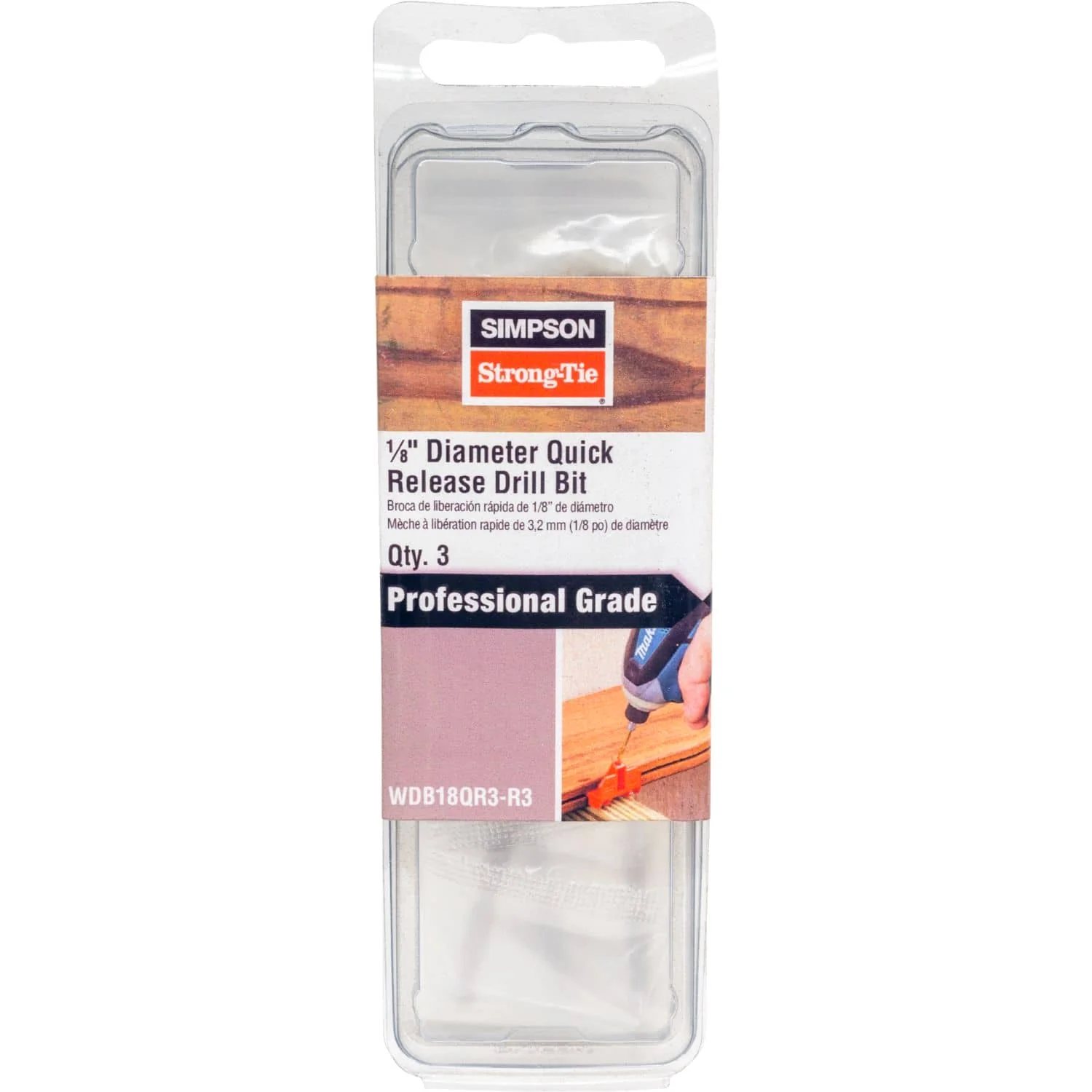 Simpson Strong-Tie WDB18QR3-R3 EB-TY 1/8-in. x 3-in. Quick-Release Wood Drill Bit, 3-Pack - Image 2