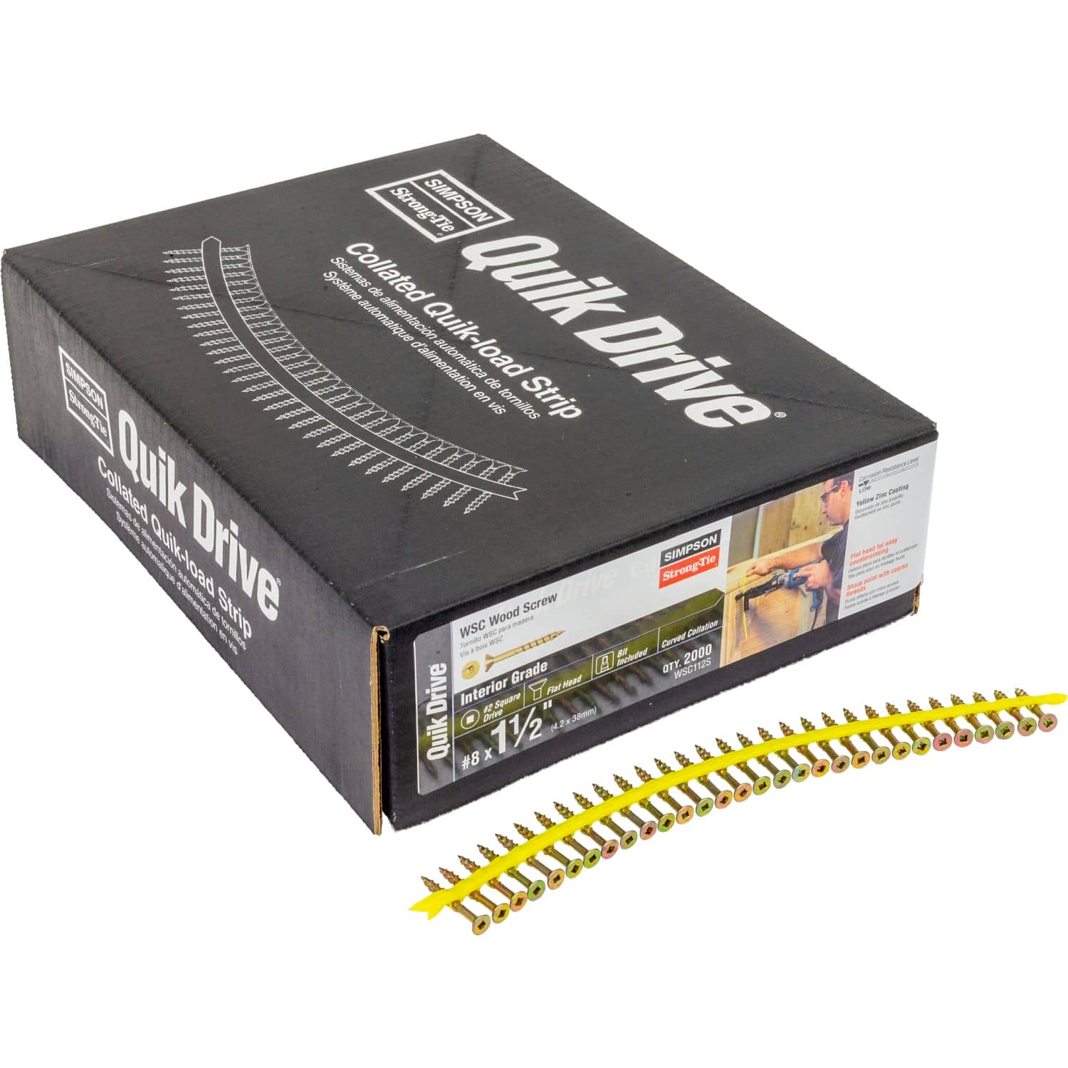 Simpson Strong-Tie WSC112S WSC Wood Screw (Collated),  #8 x 1-1/2-in. #2 Square, Flat Head, Yellow Zinc, 2000-Pack - Image 2