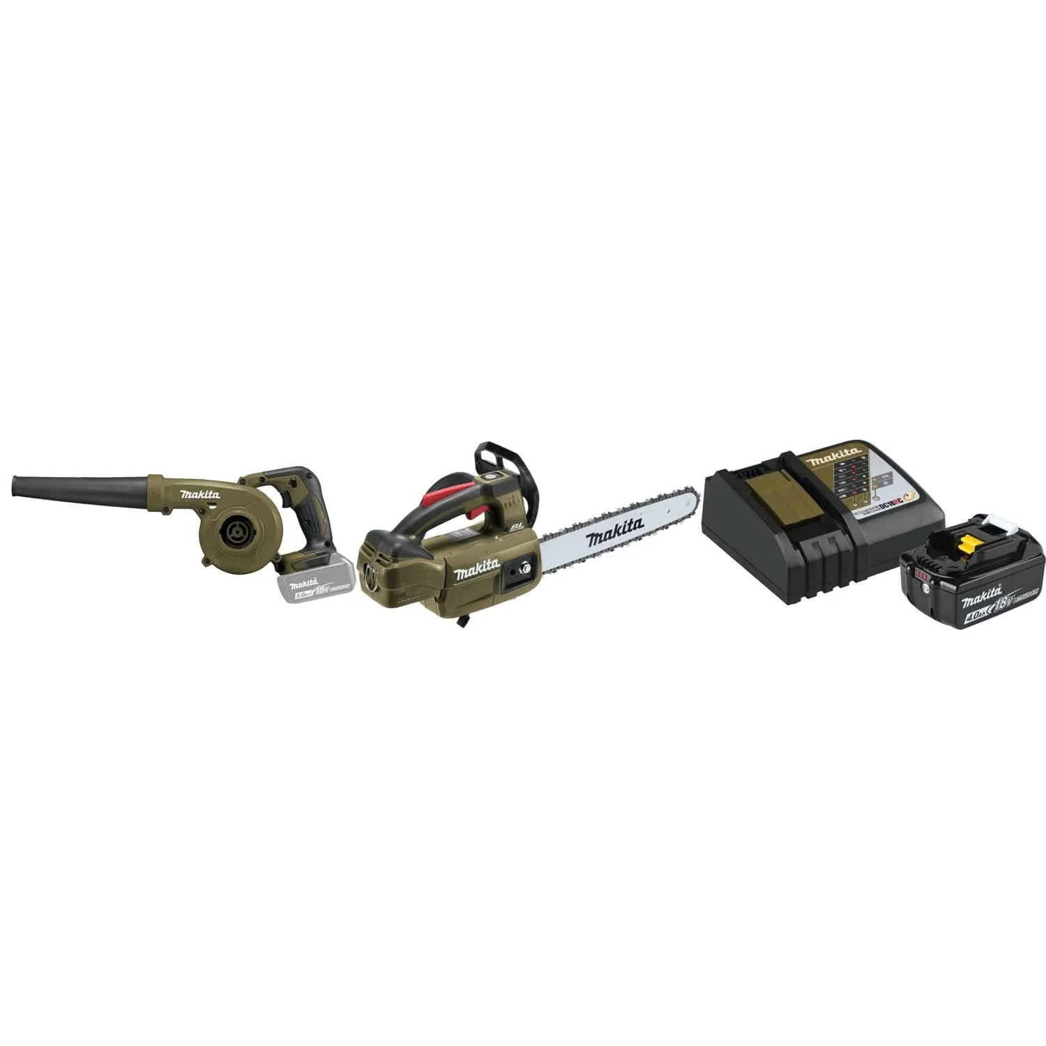 Makita Outdoor Adventure 18V LXT Blower, 18V LXT 12" Top Handle Chain Saw, and 18V LXT Lithium-Ion Battery and Charger Starter Pack (4.0Ah) - Image 1