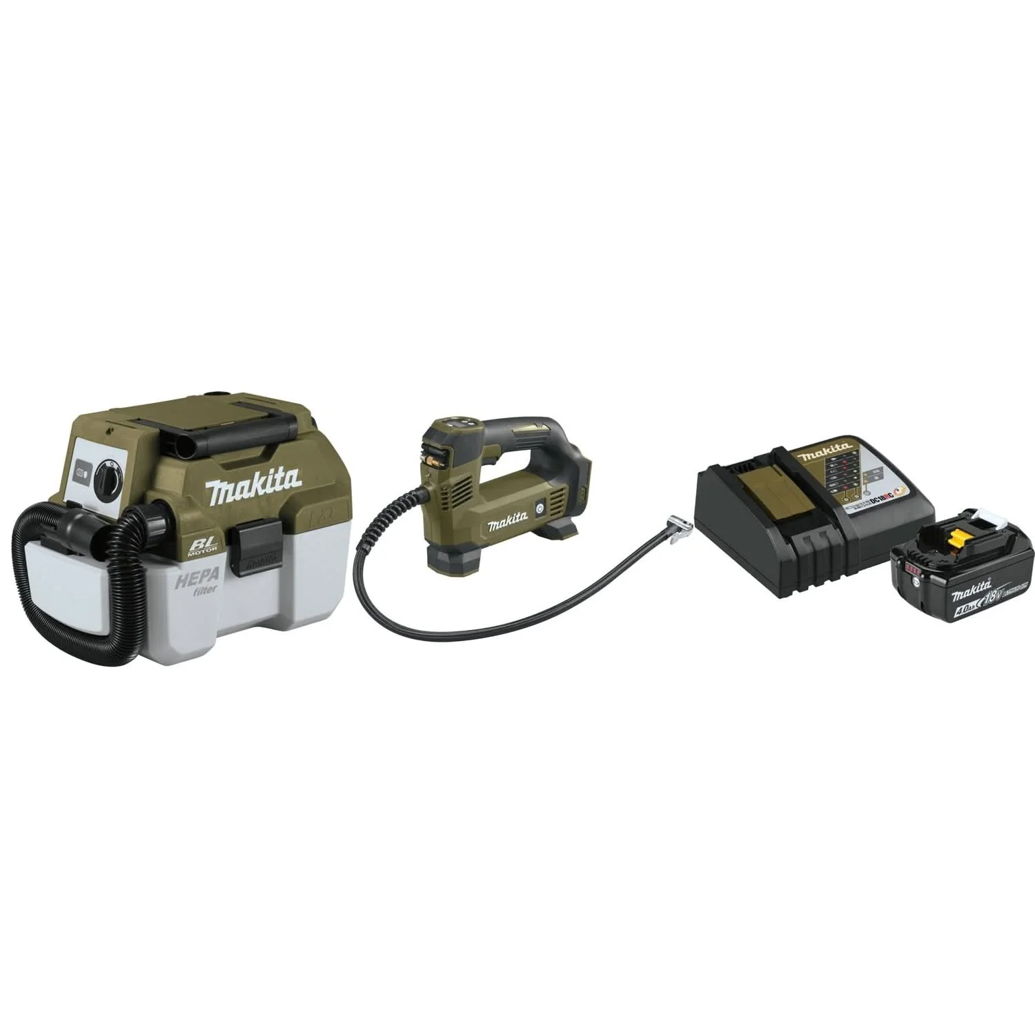 Makita Outdoor Adventure 18V LXT Brushless Wet/Dry Vacuum, 18V LXT Inflator, and 18V LXT Lithium-Ion Battery and Charger Starter Pack (4.0Ah) - Image 1
