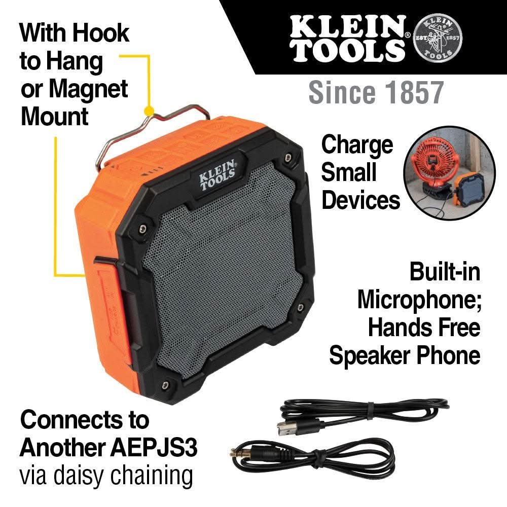 Klein AEPJS3 Portable Bluetooth Jobsite Speaker with Magnet and Hook - Image 2