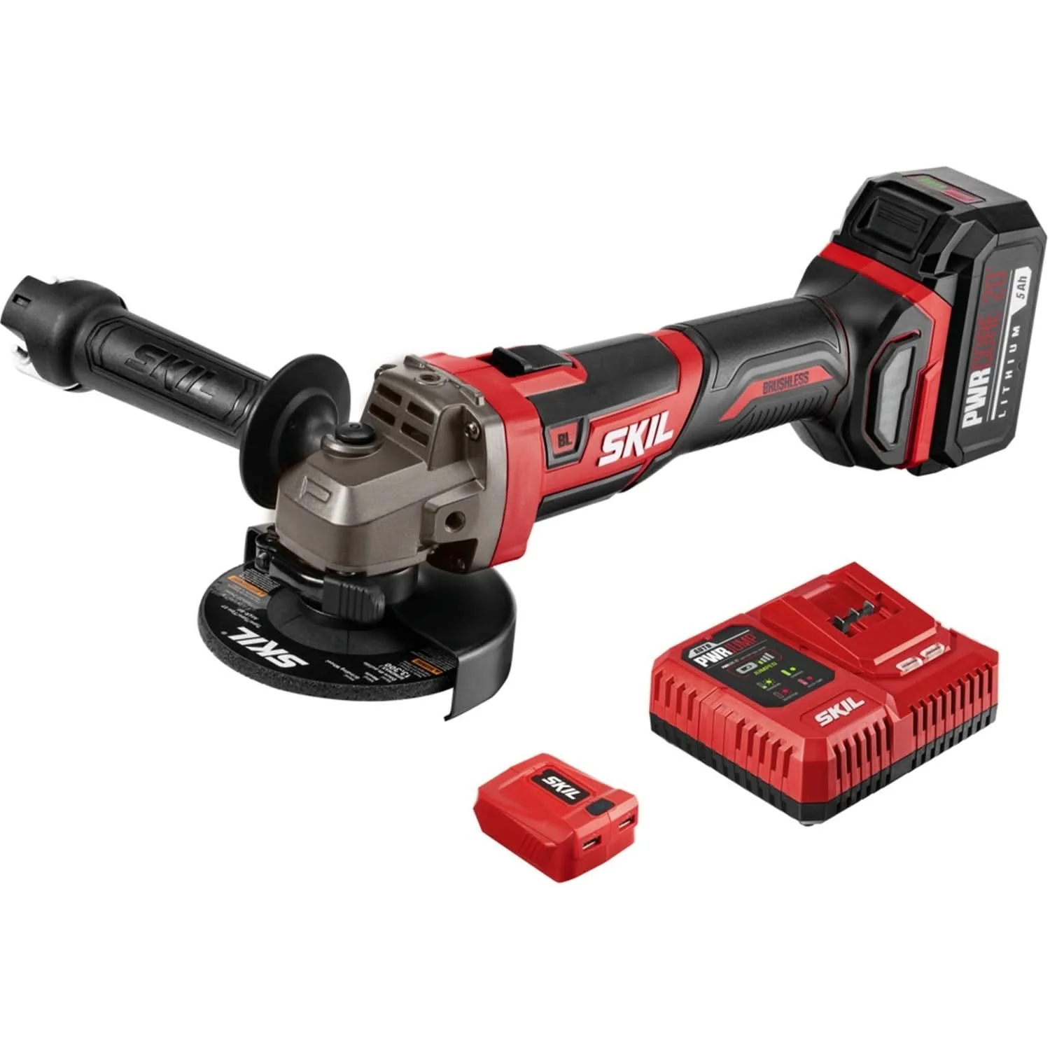 SKIL AG2907-1A PWRCore 20 Brushless 20V 4-1/2″ Angle Grinder Kit with 5.0Ah Battery and PWR JUMP Charger