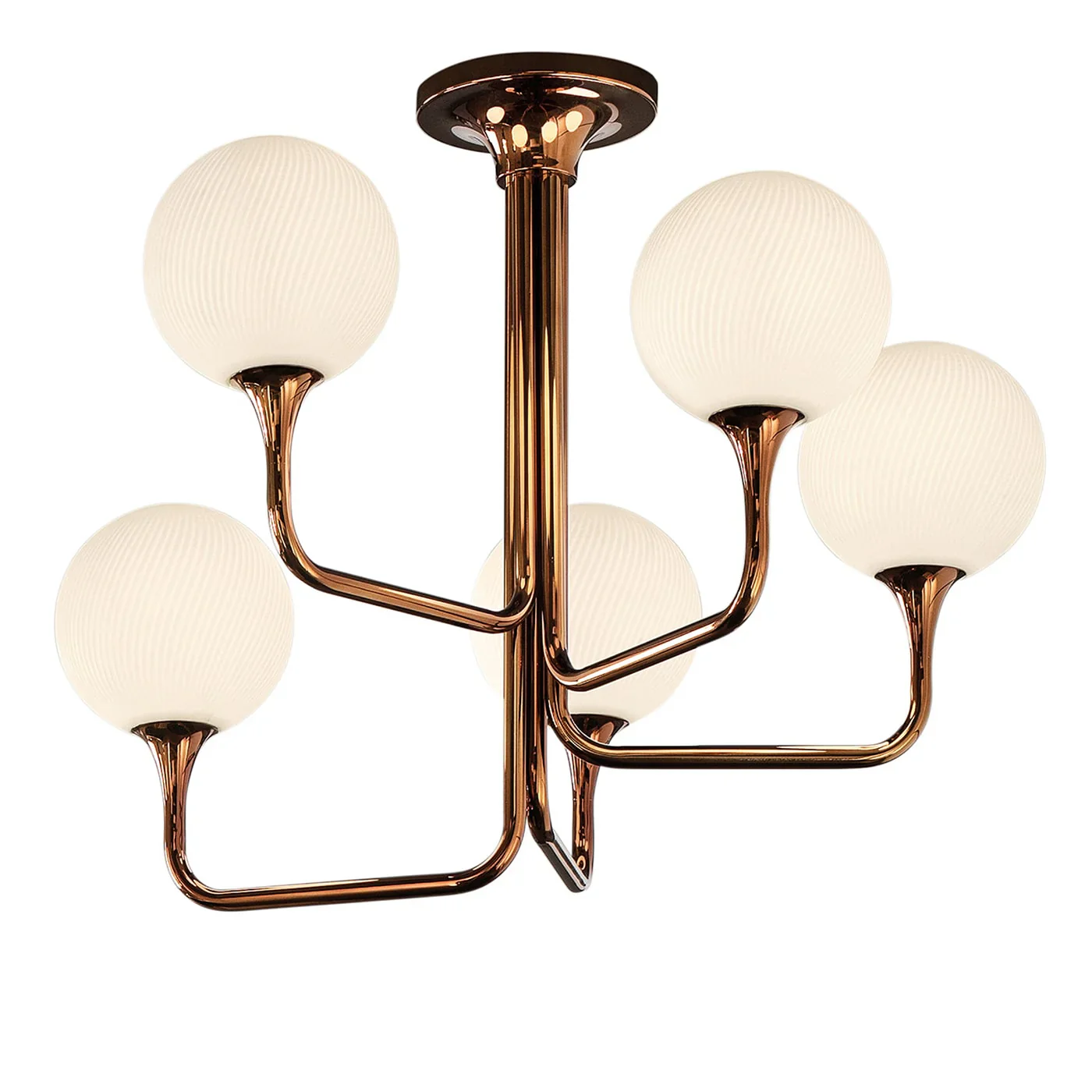 MASIERO | TEE GLOSSY GLAVANIC COPPER METAL AND GLASS 5-LIGHT CHANDELIER | $4,275.00 - Image 1