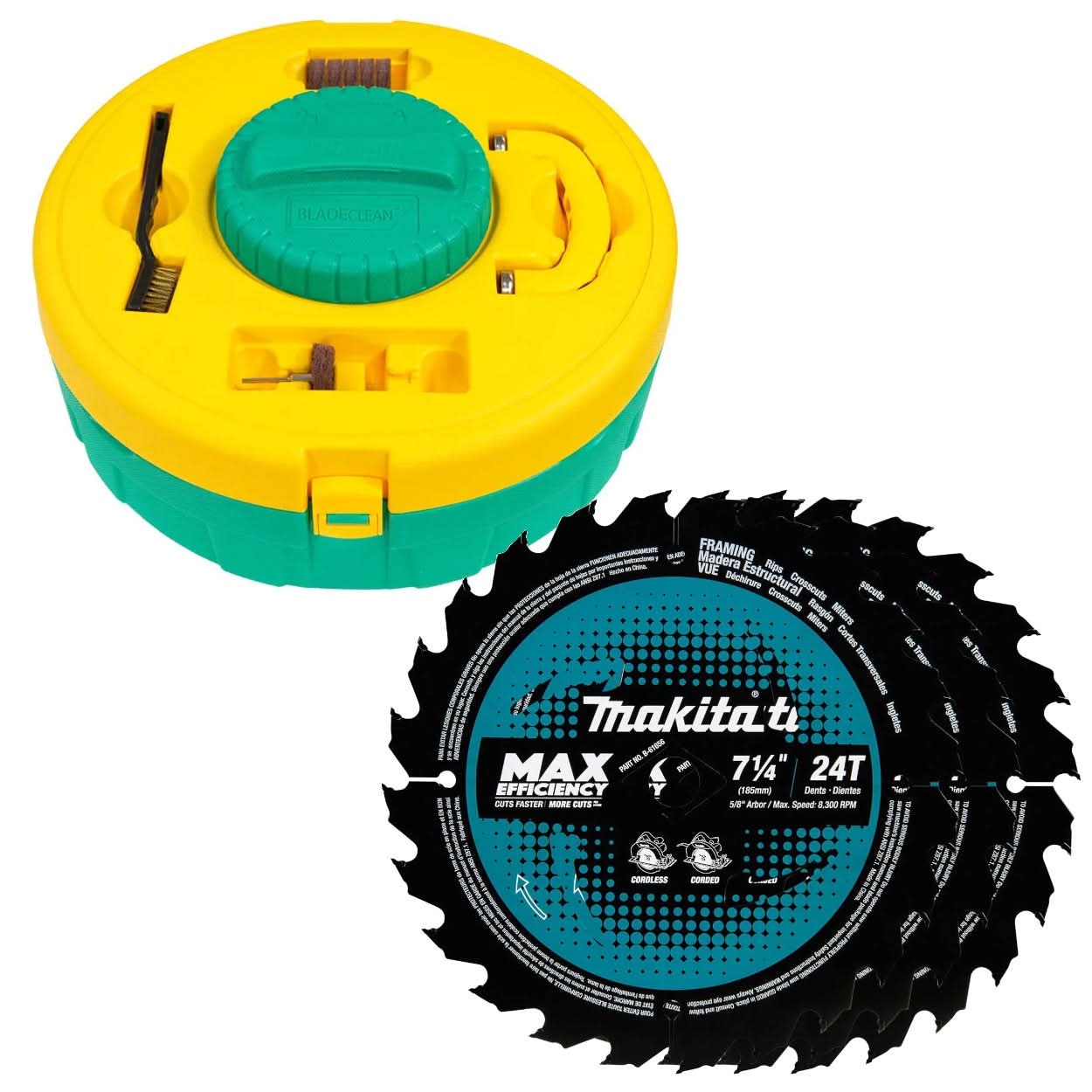 Micro Jig BLADECLEAN Blade & Bit Cleaning System w/ Makita 7-1/4" 24T Carbide-Tipped Framing Blades (3-Pack) - Image 1