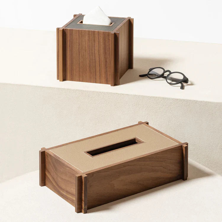 GIOBAGNARA | STRUCTURA LEATHER AND WOOD RECTANGULAR TISSUE HOLDER #2 | $800.00 - Image 2