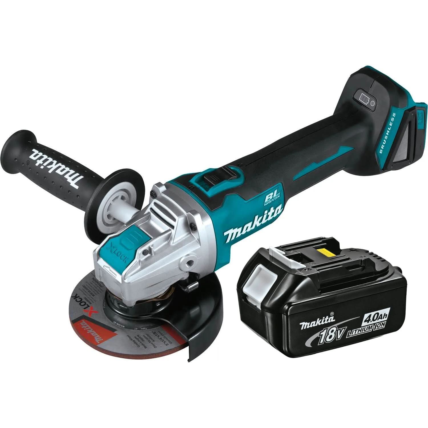 Makita 18V LXT Brushless 4-1/2 in. / 5 in. X-LOCK Angle Grinder with AFT plus 18V LXT 4.0Ah Battery - Image 1