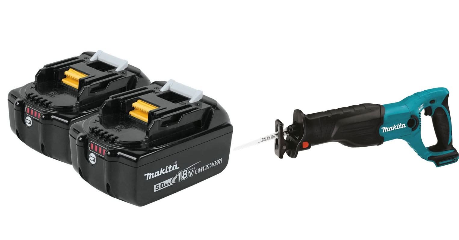 Makita 18V LXT 5.0Ah Batteries, 2-Pack with 18V LXT Cordless Reciprocating Saw - Image 1