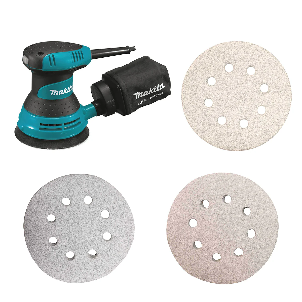 Makita 5" Random Orbit Sander Kit with 15-Piece Assorted Abrasives Kit - Image 1