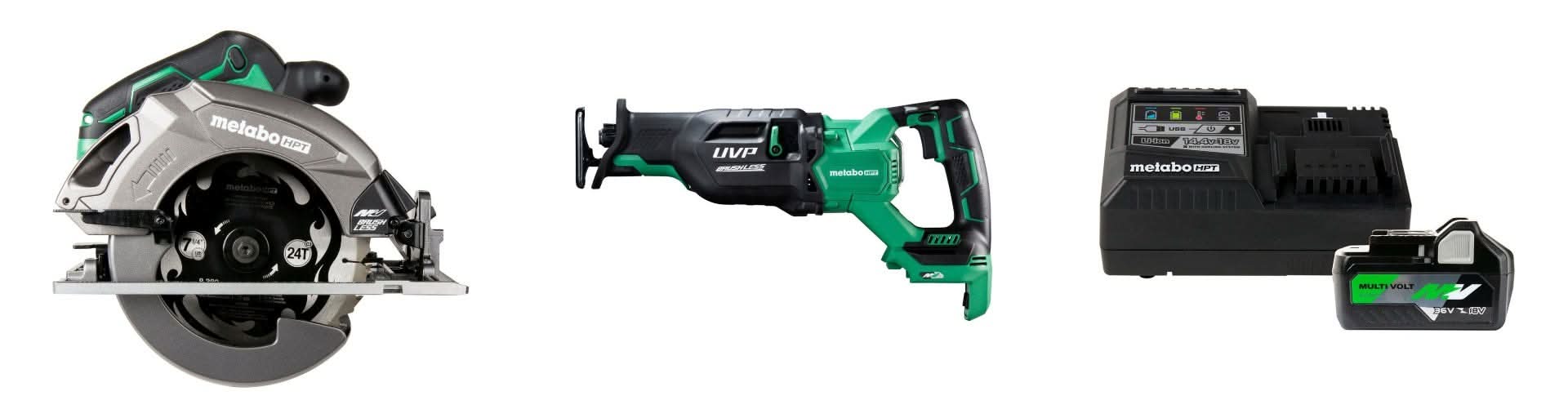 Metabo HPT 36V MultiVolt Brushless 7-1/4-in Circular Saw, Tool Only plus 36V Brushless Reciprocating saw, Tool Only and 36V/18V MultiVolt Lithium Ion Slide Battery and Charger 4.0Ah/8.0Ah Starter Kit - Image 1