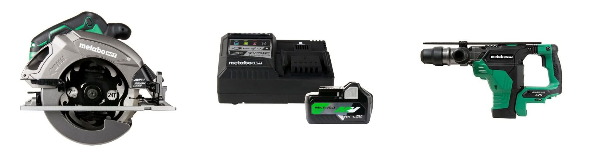 Metabo HPT 36V MultiVolt Brushless 7-1/4-in Circular Saw, 1-9/16 Inch SDS Max Rotary Hammer and MultiVolt Lithium Ion Slide Battery and Charger Starter Kit - Image 1