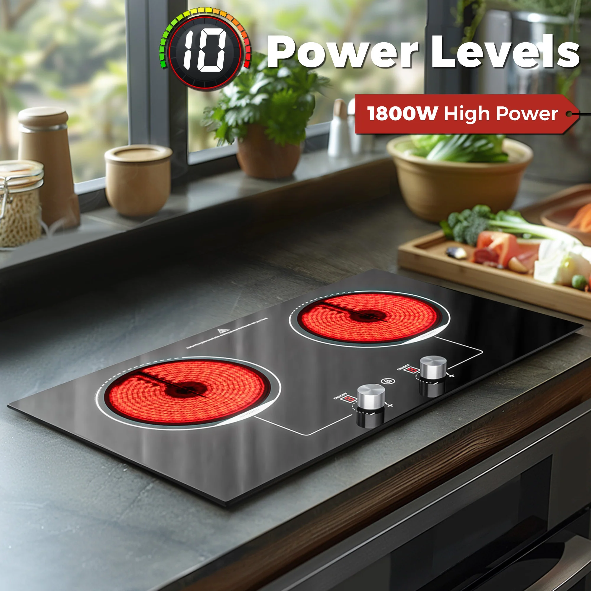 Advwin 1800W Electric Cooktop Knob Control - Image 3