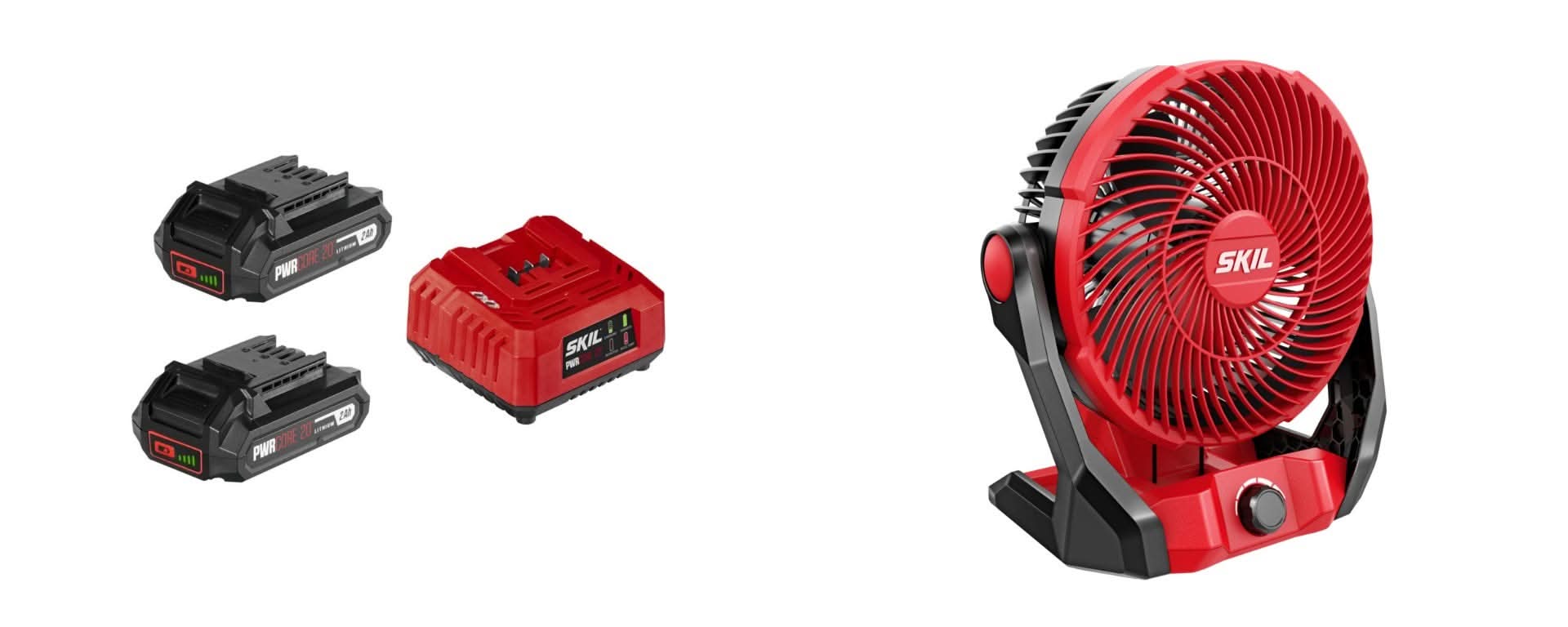 SKIL MULTIVOLT Brushless 7 Inch Fan with PWR CORE 20 2X2.0Ah Battery and Charger Starter Kit