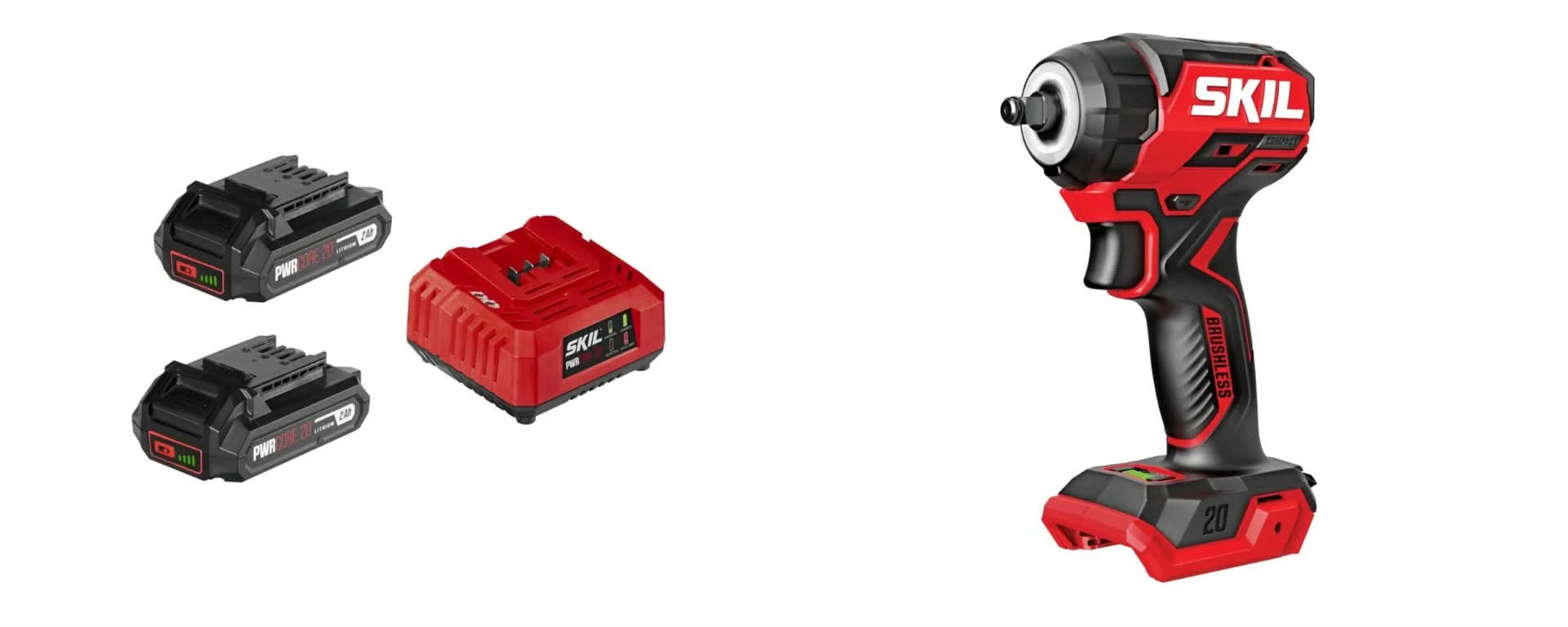 SKIL PWR CORE 20 Brushless 20V 3/8 In. Compact Impact Wrench with 2X2.0Ah Battery and Charger Starter Kit