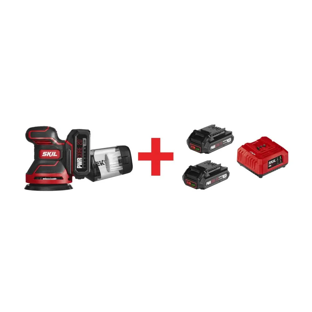 SKIL PWR CORE 20 Brushless 20V Random Orbital Sander with 2X2.0Ah Battery and Charger Starter Kit