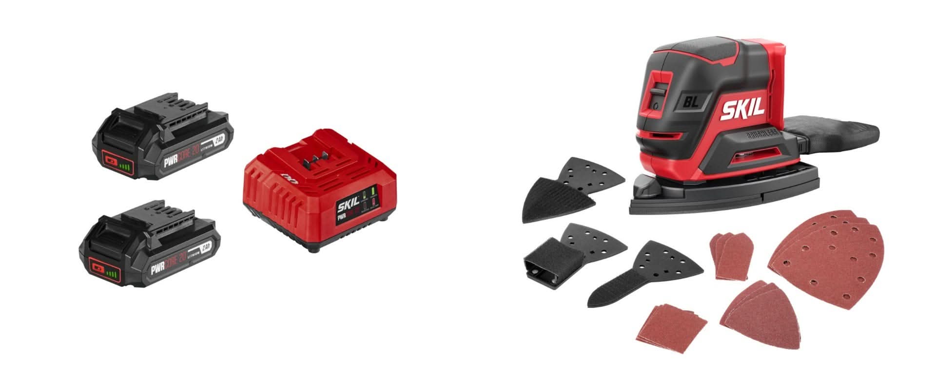 SKIL PWR CORE 20 Brushless 20V Compact Multi-Sander with 2X2.0Ah Battery and Charger Starter Kit