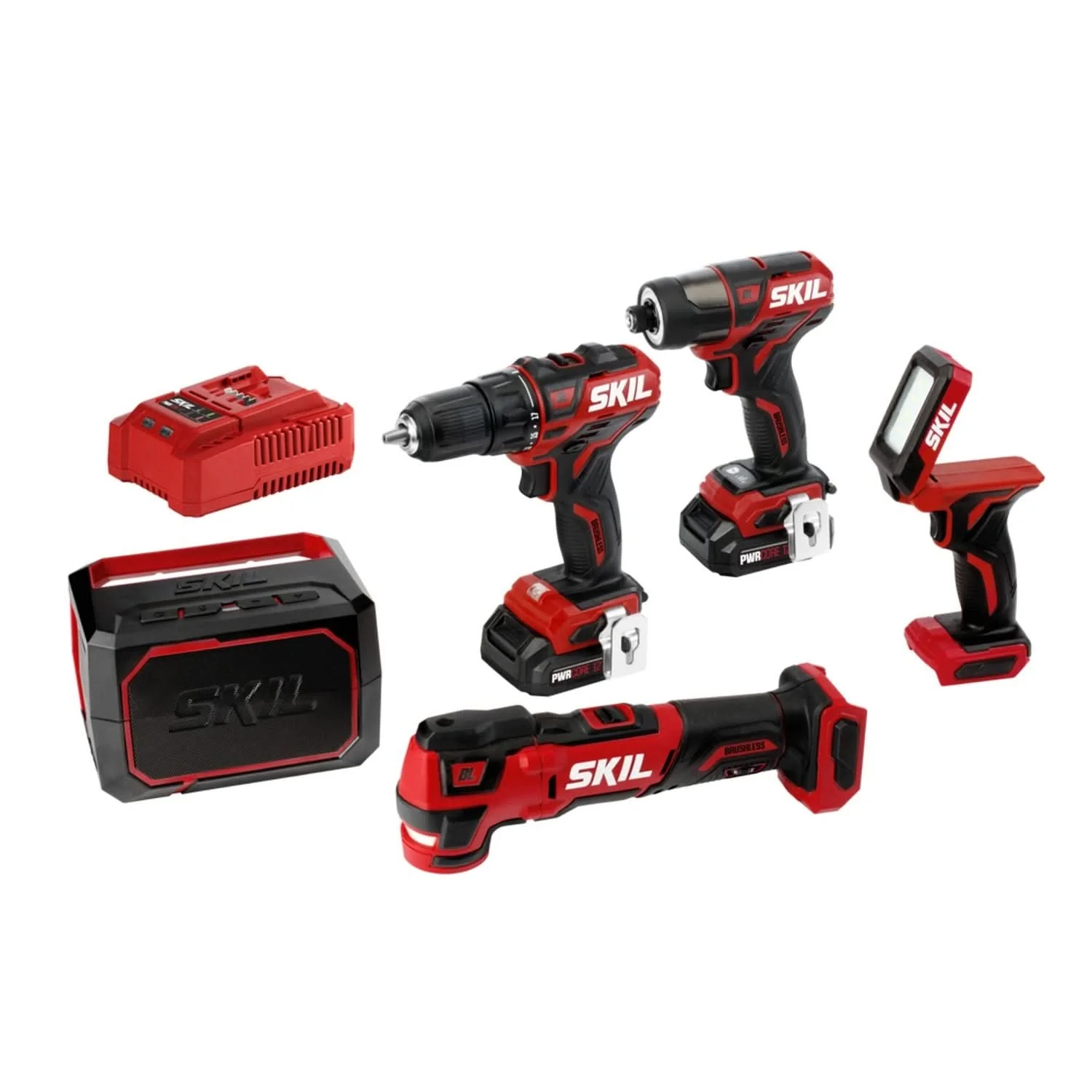 SKIL CB7368A-20 PWR CORE 12 Brushless 12V 5-Tool Combo Kit with Two Batteries and Charger - Image 1