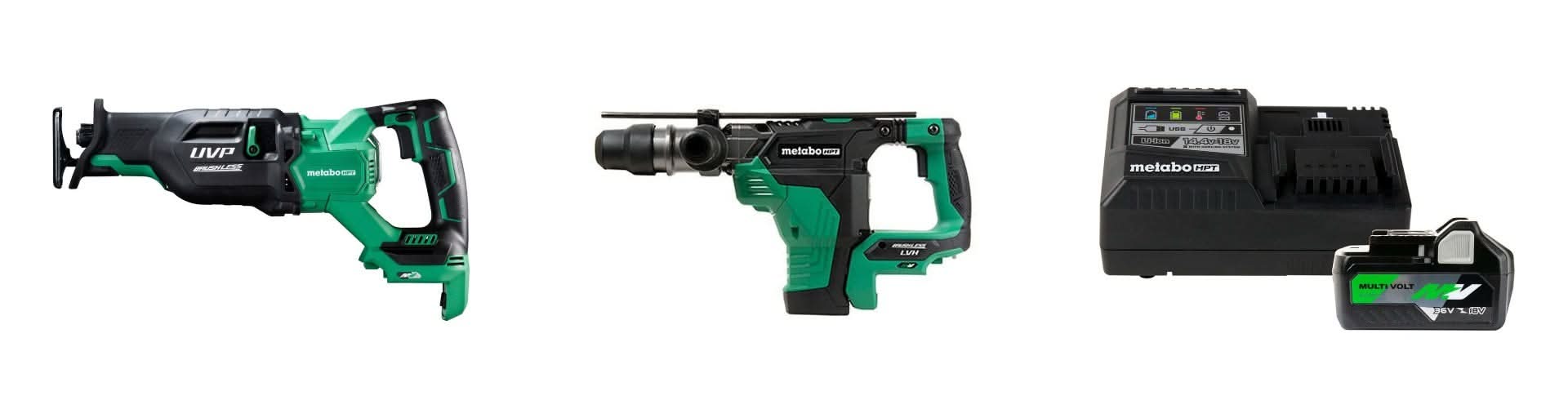 Metabo HPT 36V Brushless Reciprocating saw, 1-9/16 Inch SDS Max Rotary Hammer and MultiVolt Lithium Ion Slide Battery and Charger Starter Kit - Image 1